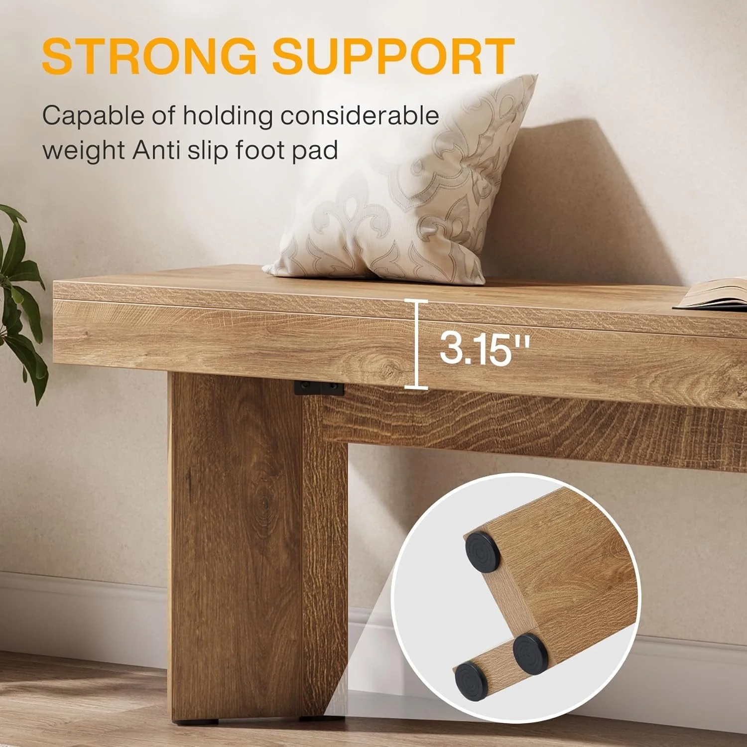 Tribesigns 47-Inch Farmhouse Wooden Bench, Long End of Bed Seating - Image 4