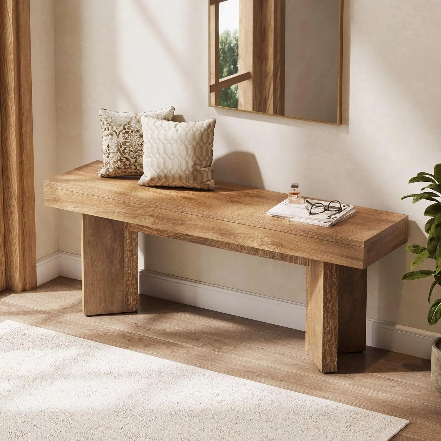 Tribesigns 47-Inch Farmhouse Wooden Bench, Long End of Bed Seating - Image 6
