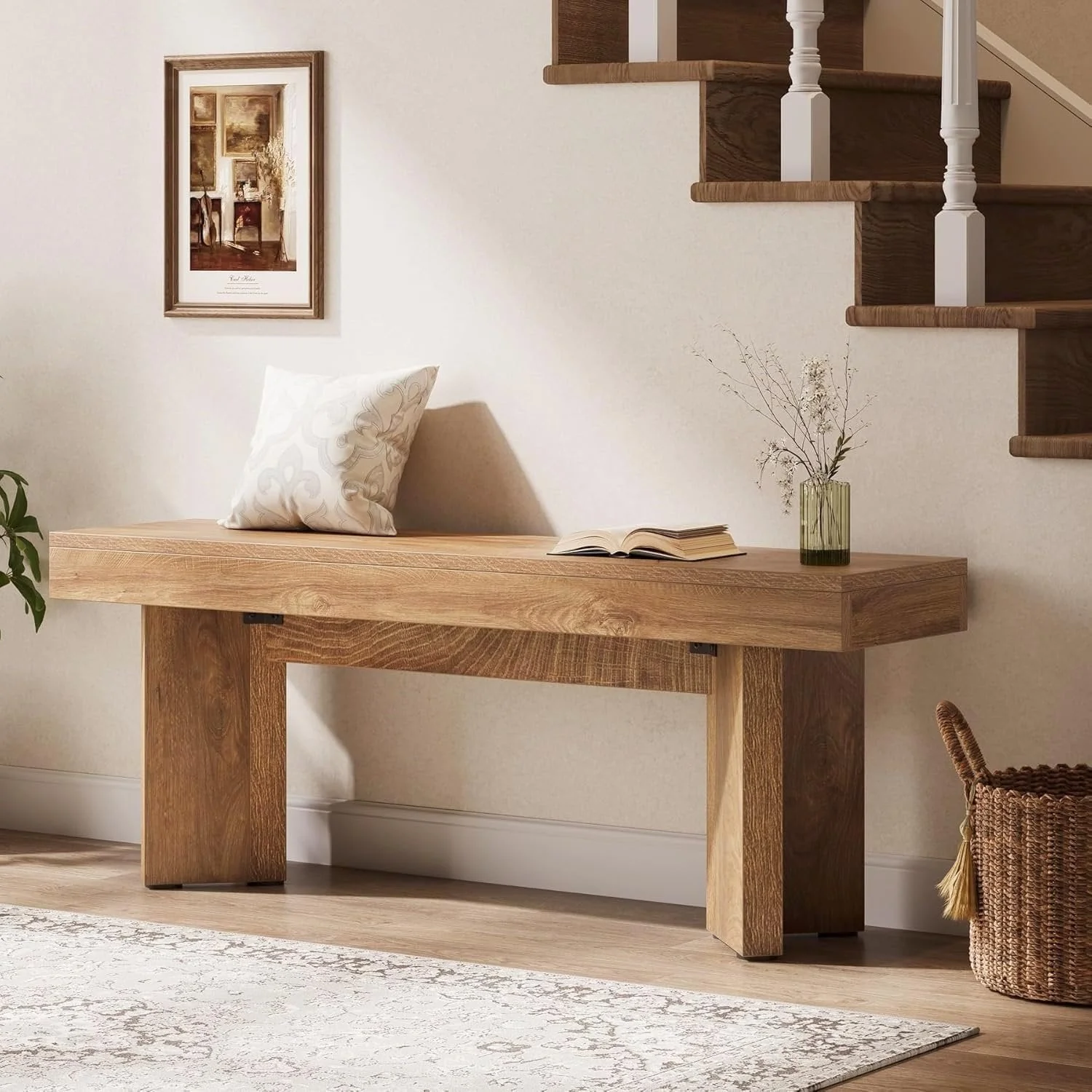 Tribesigns 47-Inch Farmhouse Wooden Bench, Long End of Bed Seating - Image 7