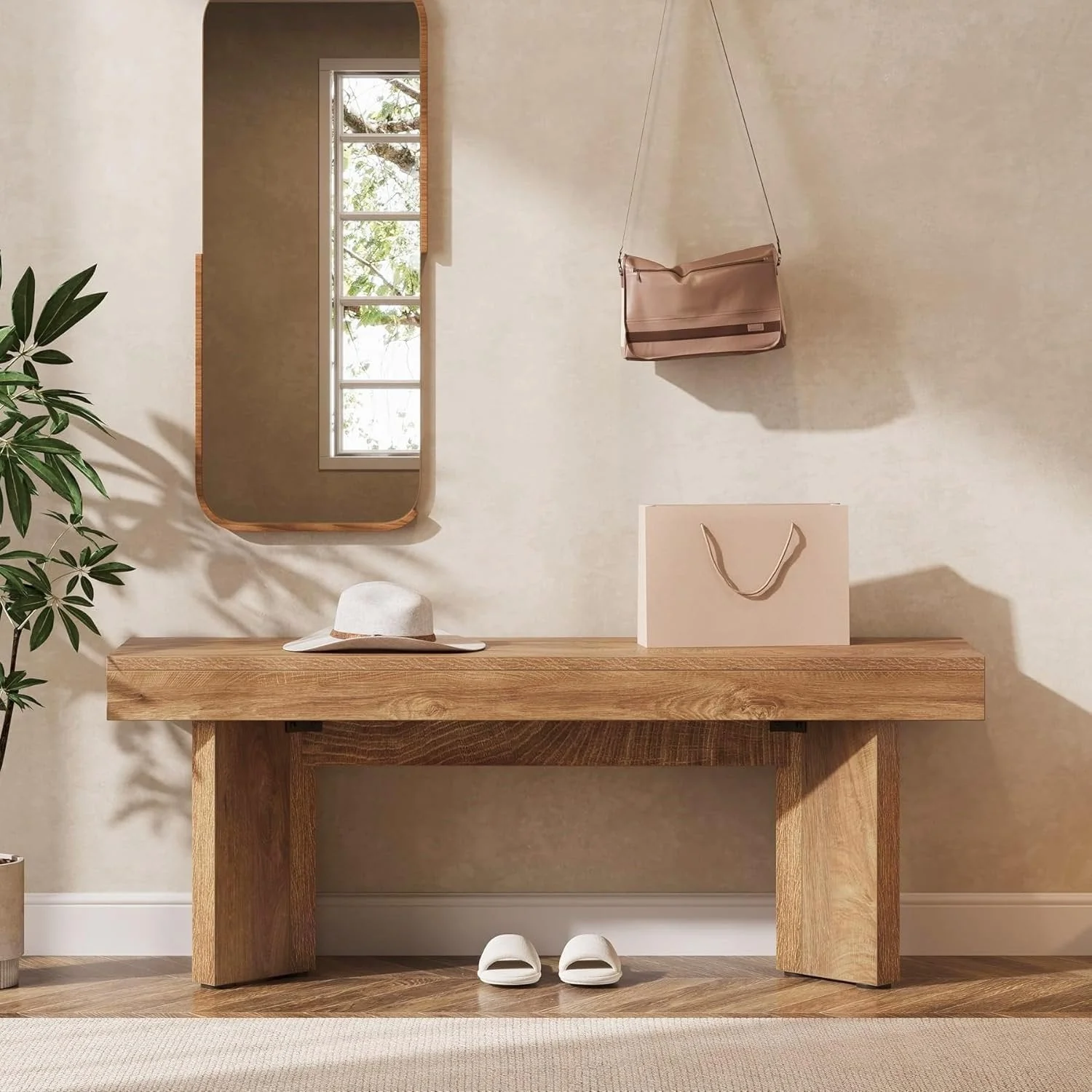 Tribesigns 47-Inch Farmhouse Wooden Bench, Long End of Bed Seating - Image 9