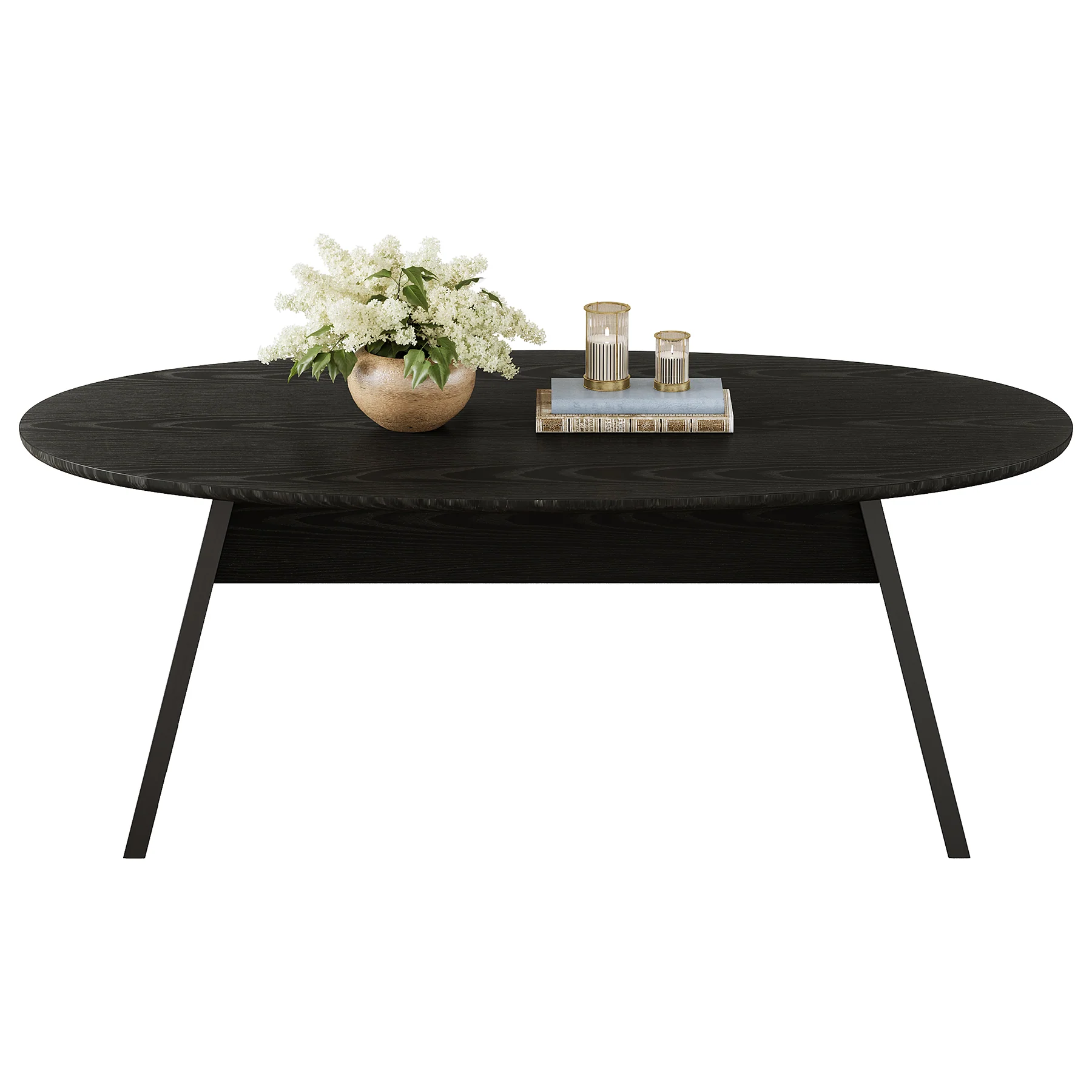 47-Inch Oval Coffee Table for Living Room, Modern Black Center Cocktail Table with Angled Legs - Image 10