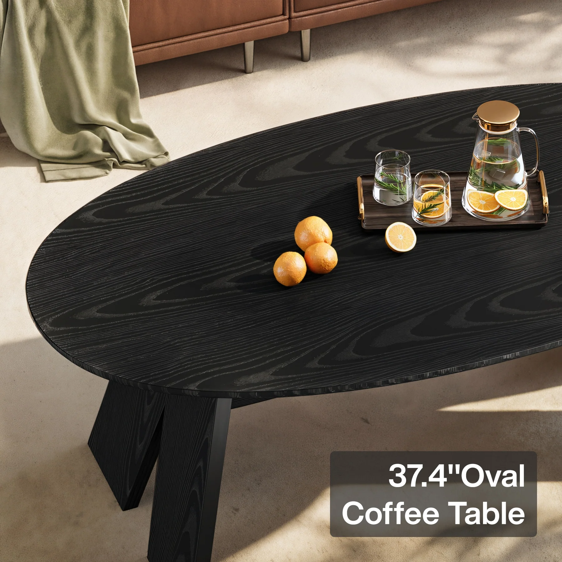 47-Inch Oval Coffee Table for Living Room, Modern Black Center Cocktail Table with Angled Legs - Image 7