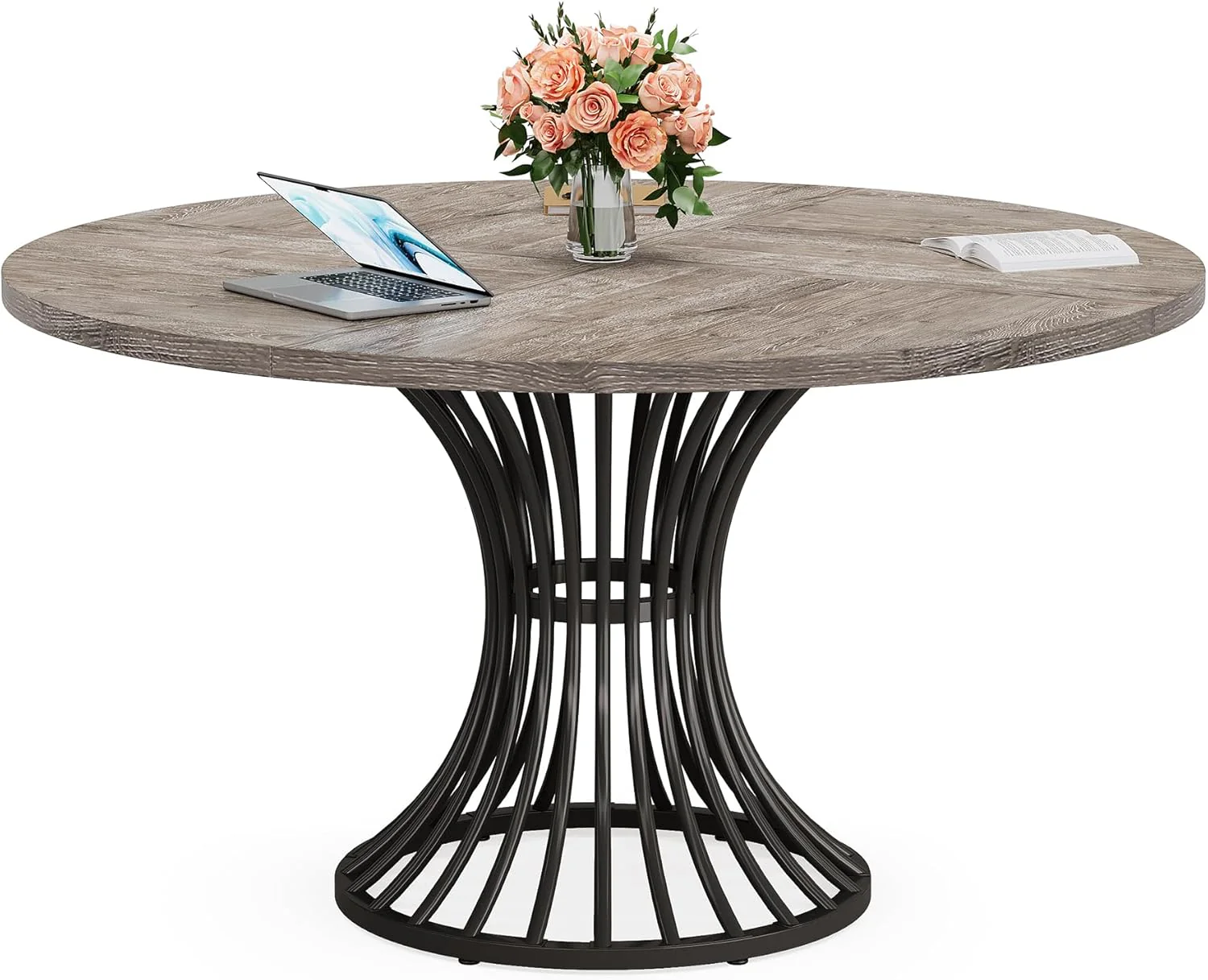 Round Dining Table for 4-6, 47" Farmhouse Circle Kitchen Table - Image 11