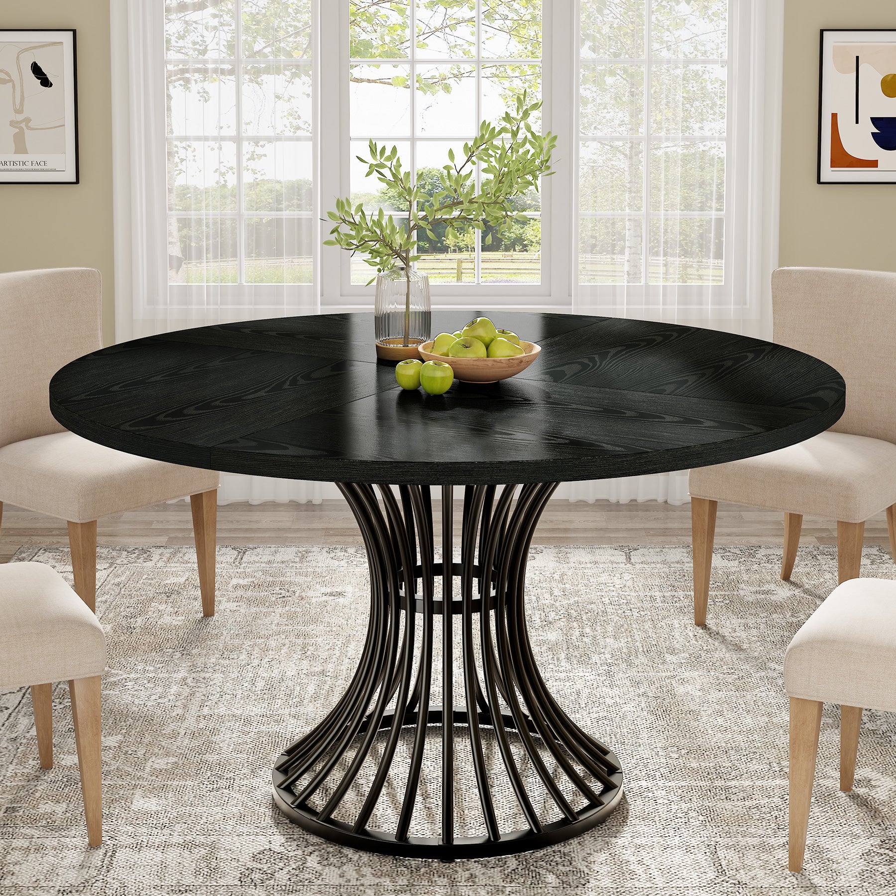 Round Dining Table for 4-6, 47" Farmhouse Circle Kitchen Table - Image 12