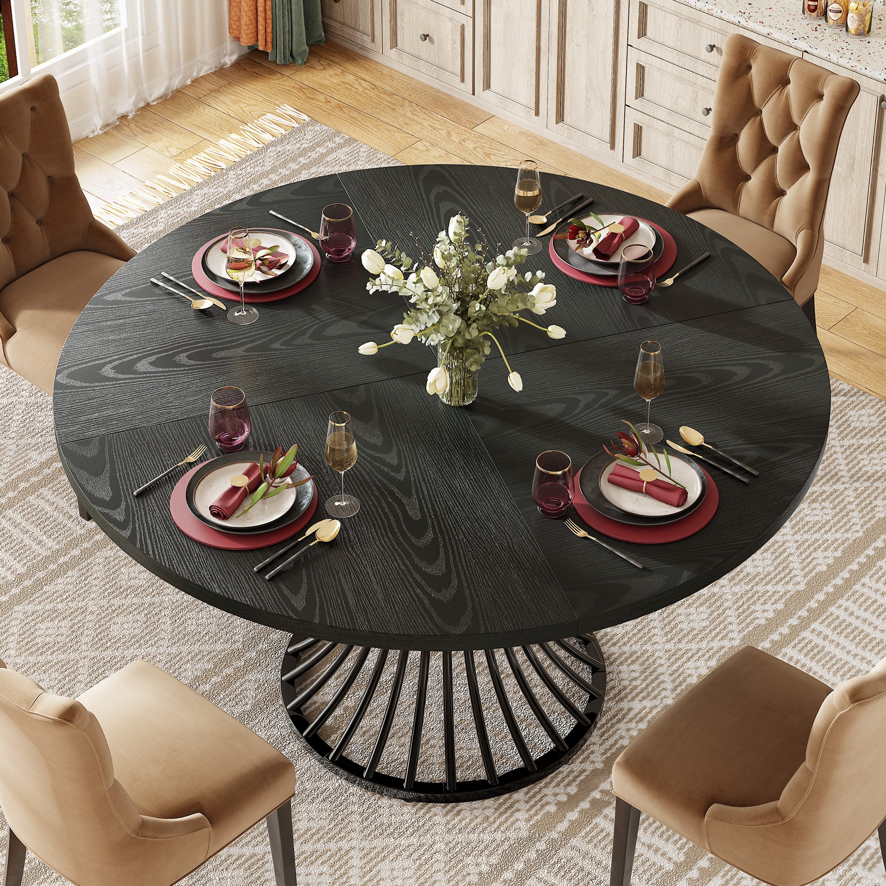 Round Dining Table for 4-6, 47" Farmhouse Circle Kitchen Table - Image 14