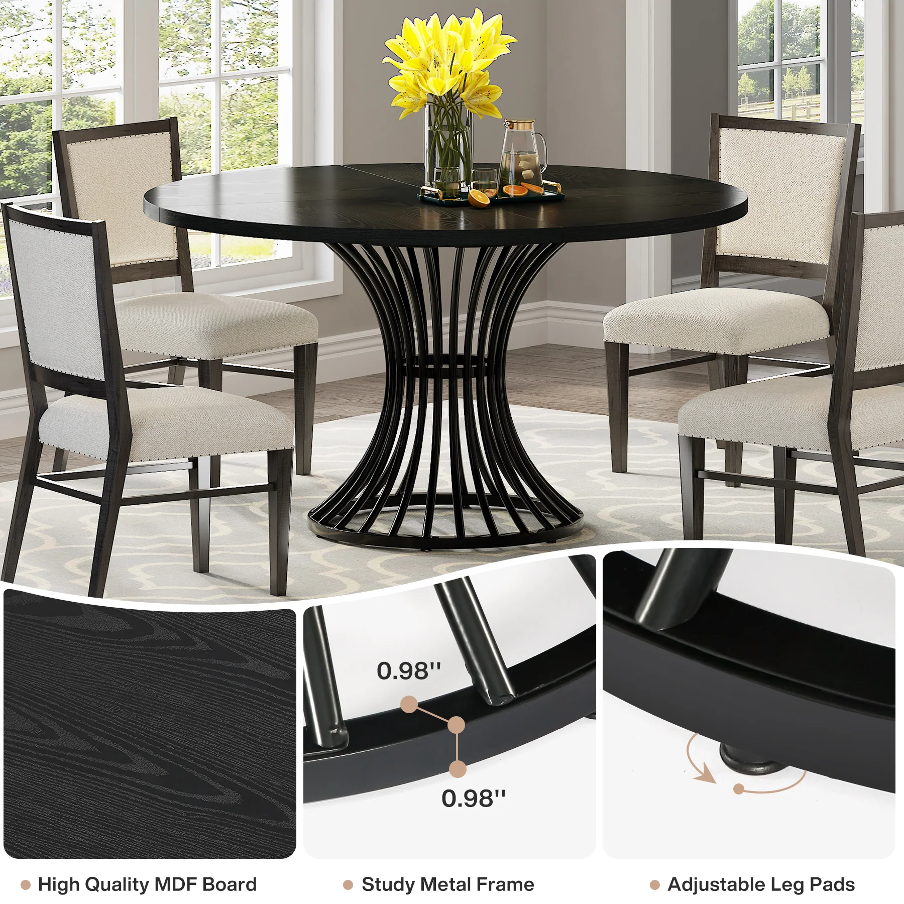 Round Dining Table for 4-6, 47" Farmhouse Circle Kitchen Table - Image 19