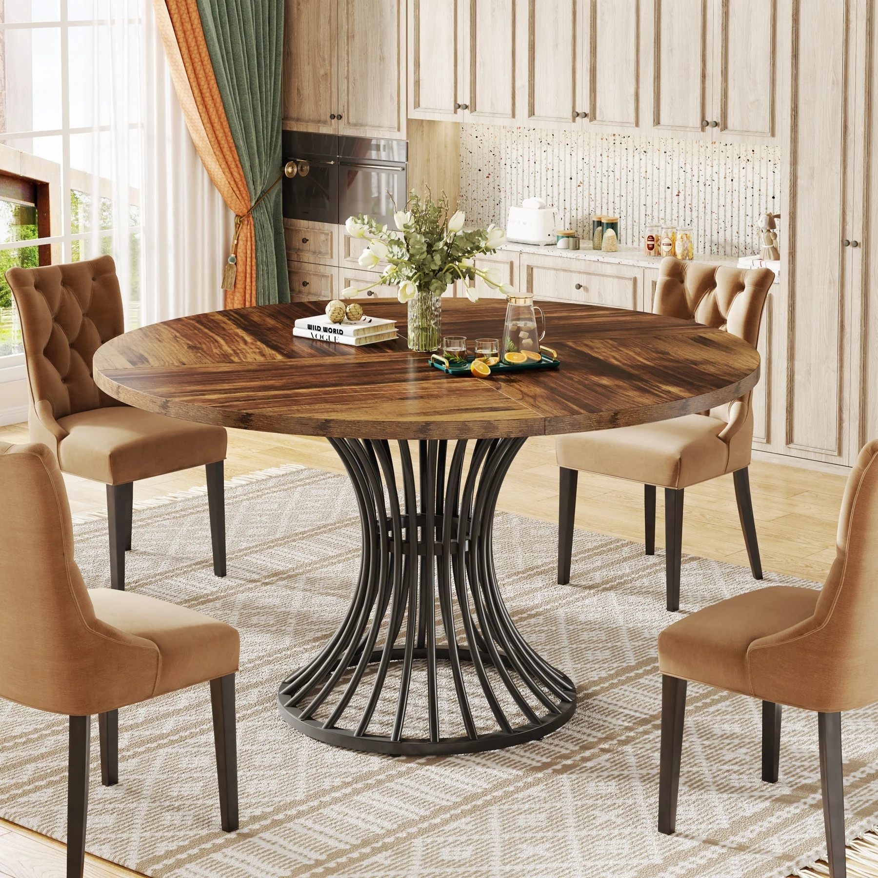 Round Dining Table for 4-6, 47" Farmhouse Circle Kitchen Table - Image 3