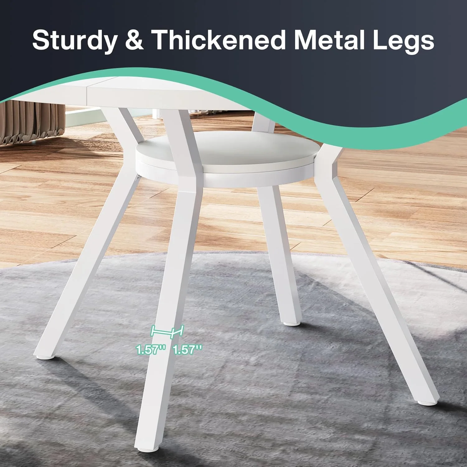 Tribesigns 47 Inch Round Dining Table, Modern White Kitchen Table for 6-8 People with Metal Legs for Dining Room - Image 5