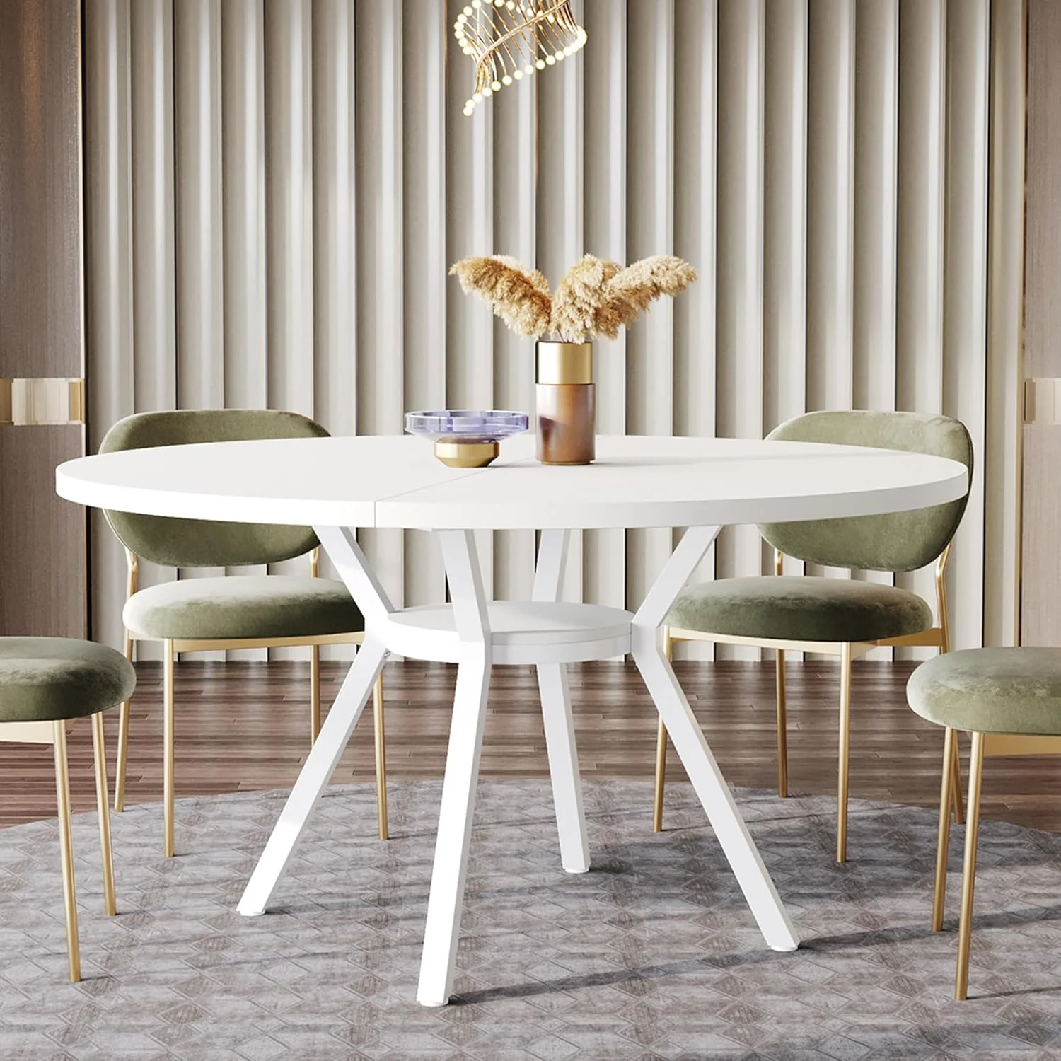 Tribesigns 47 Inch Round Dining Table, Modern White Kitchen Table for 6-8 People with Metal Legs for Dining Room - Image 6
