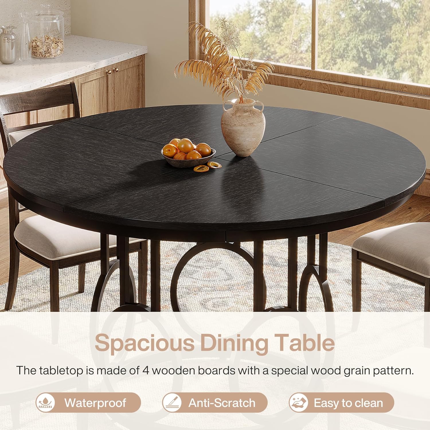 47" Wood Dining Table, Round Kitchen Table for 4-6 People - Image 10