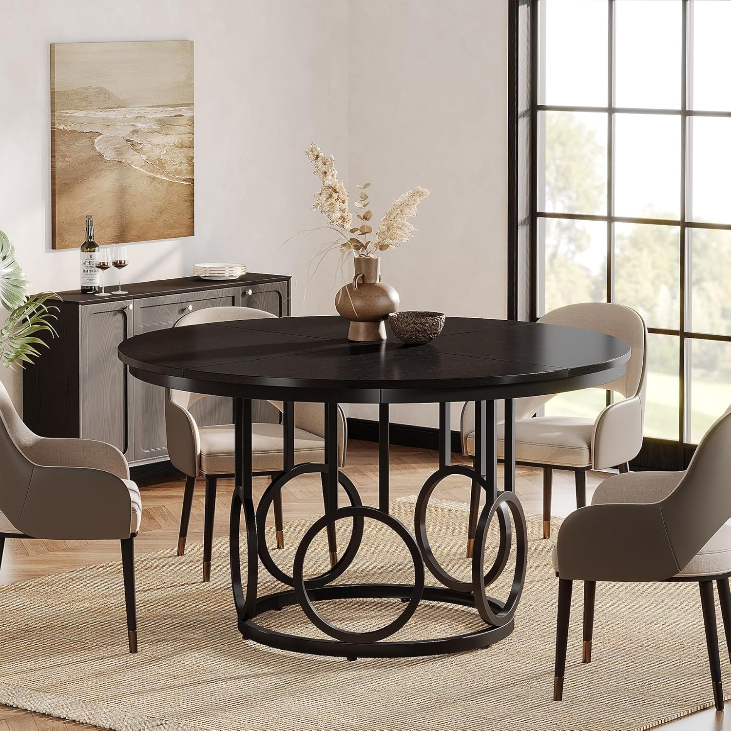 47" Wood Dining Table, Round Kitchen Table for 4-6 People - Image 11