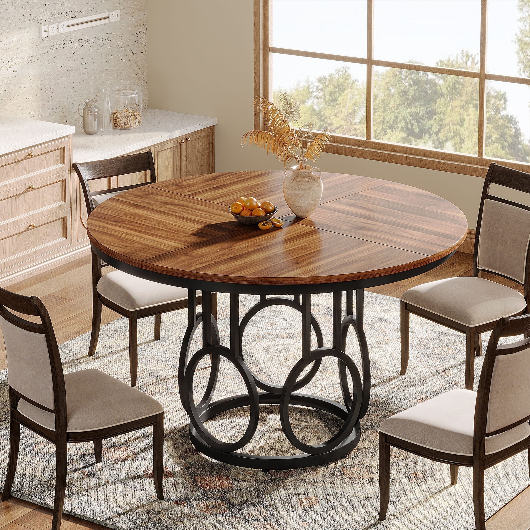 47" Wood Dining Table, Round Kitchen Table for 4-6 People - Image 5