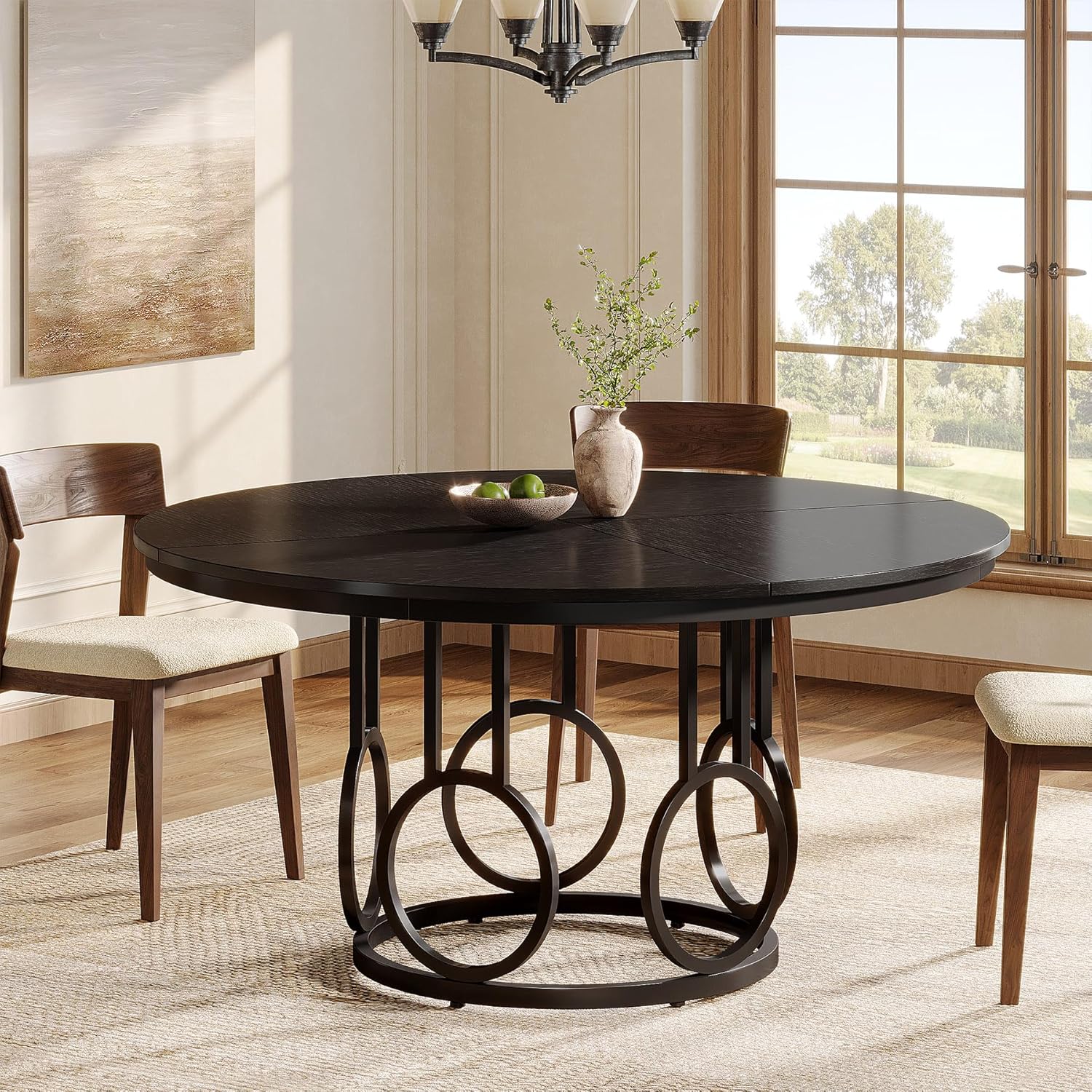 47" Wood Dining Table, Round Kitchen Table for 4-6 People - Image 7