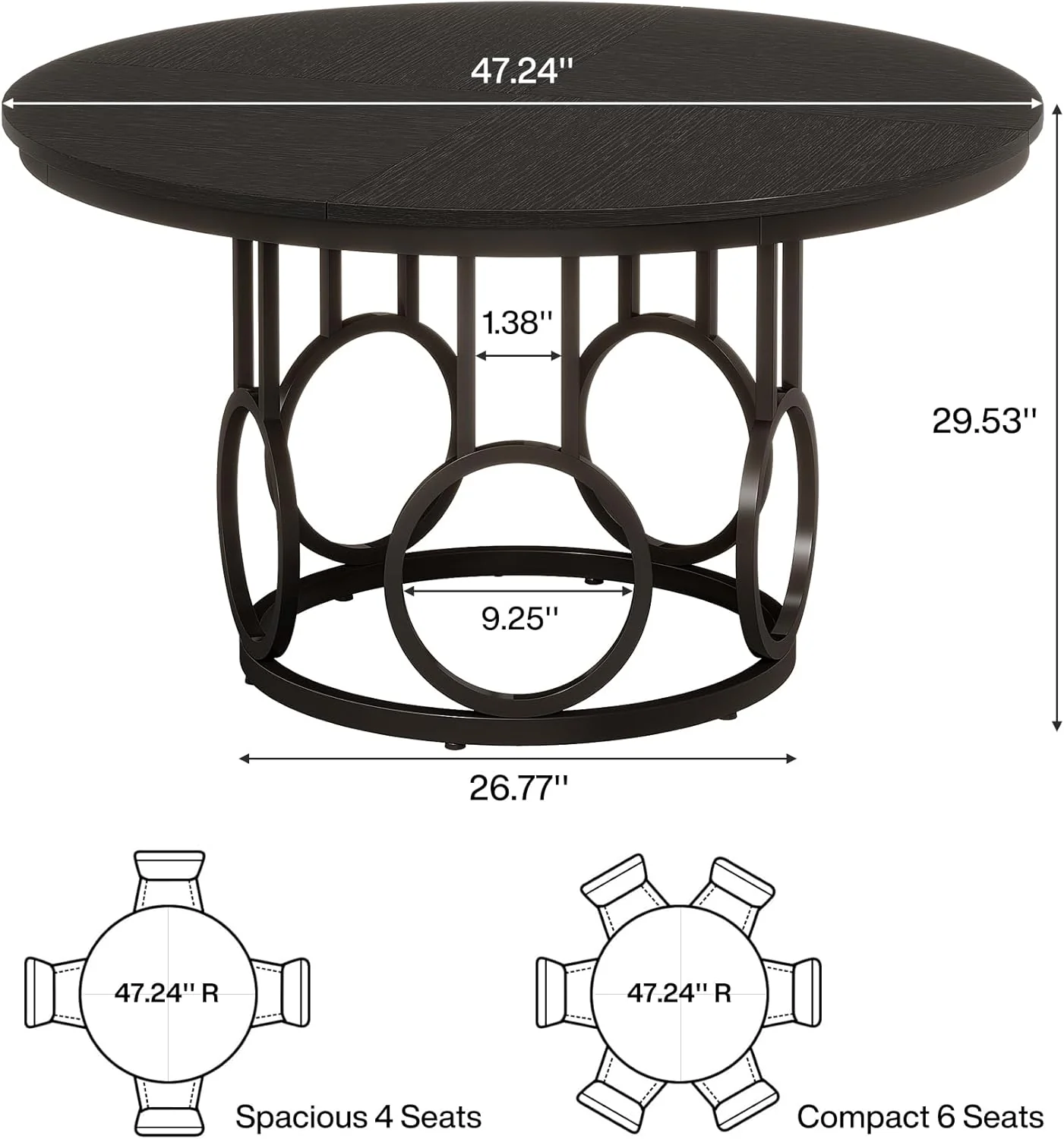 47" Wood Dining Table, Round Kitchen Table for 4-6 People - Image 8