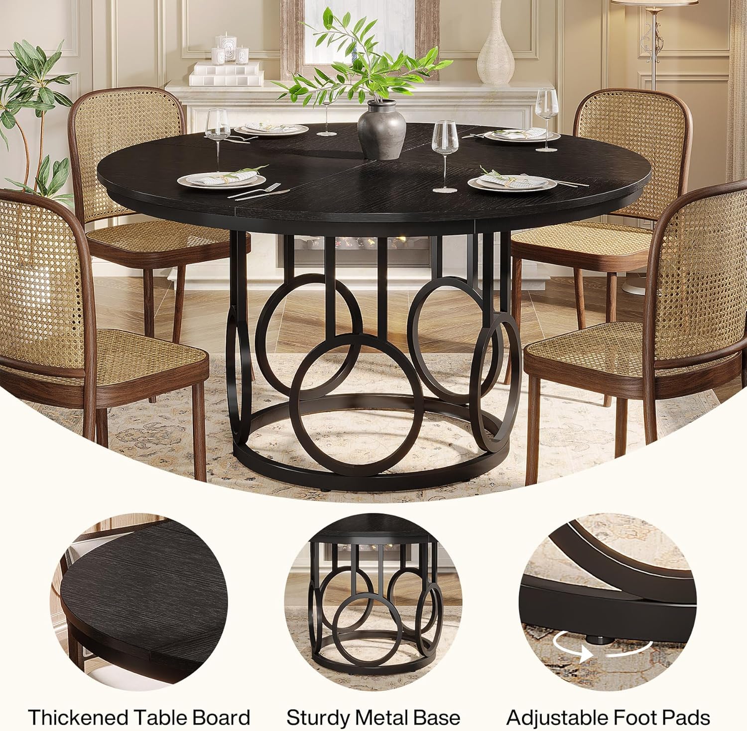 47" Wood Dining Table, Round Kitchen Table for 4-6 People - Image 9