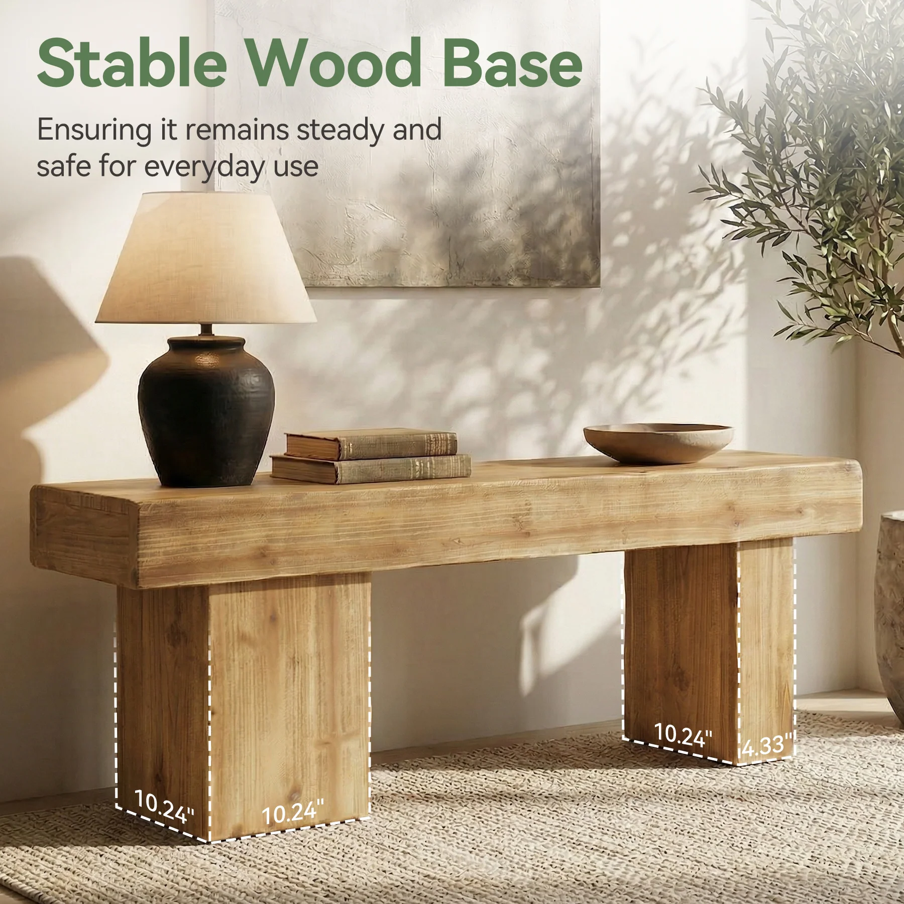 Tribesigns 47-Inch Solid Wood Entryway Bench, Thick Seat Bench for Hallway - Image 3