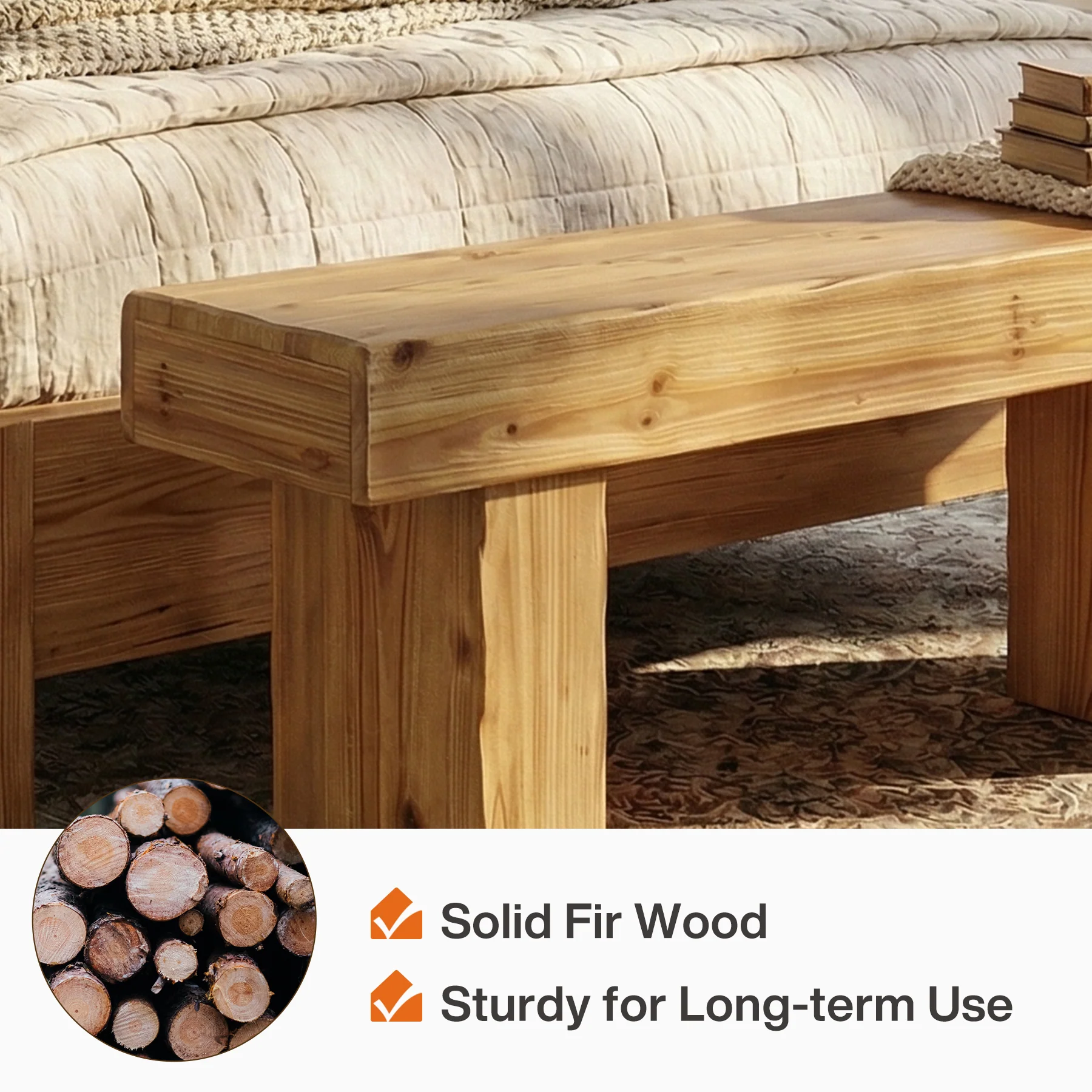 Tribesigns 47-Inch Solid Wood Entryway Bench, Thick Seat Bench for Hallway - Image 4
