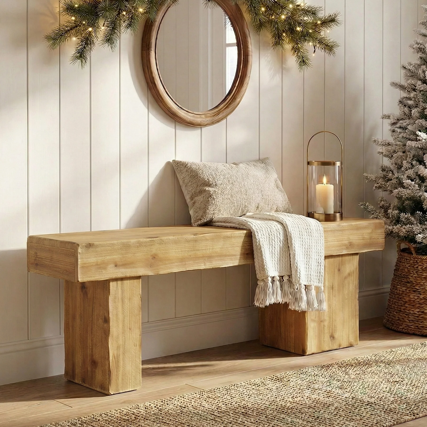 Tribesigns 47-Inch Solid Wood Entryway Bench, Thick Seat Bench for Hallway - Image 6