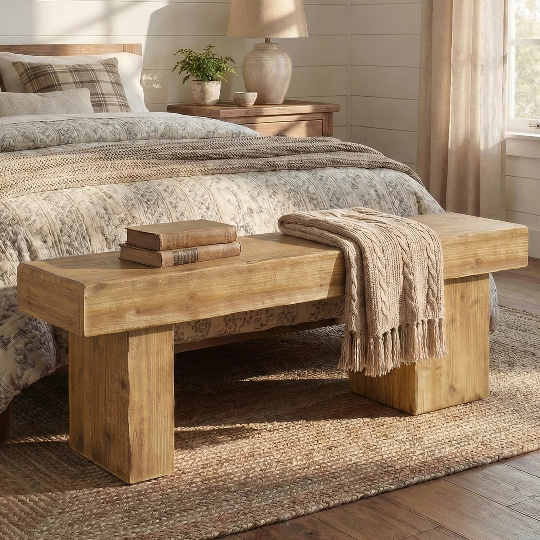 Tribesigns 47-Inch Solid Wood Entryway Bench, Thick Seat Bench for Hallway - Image 8