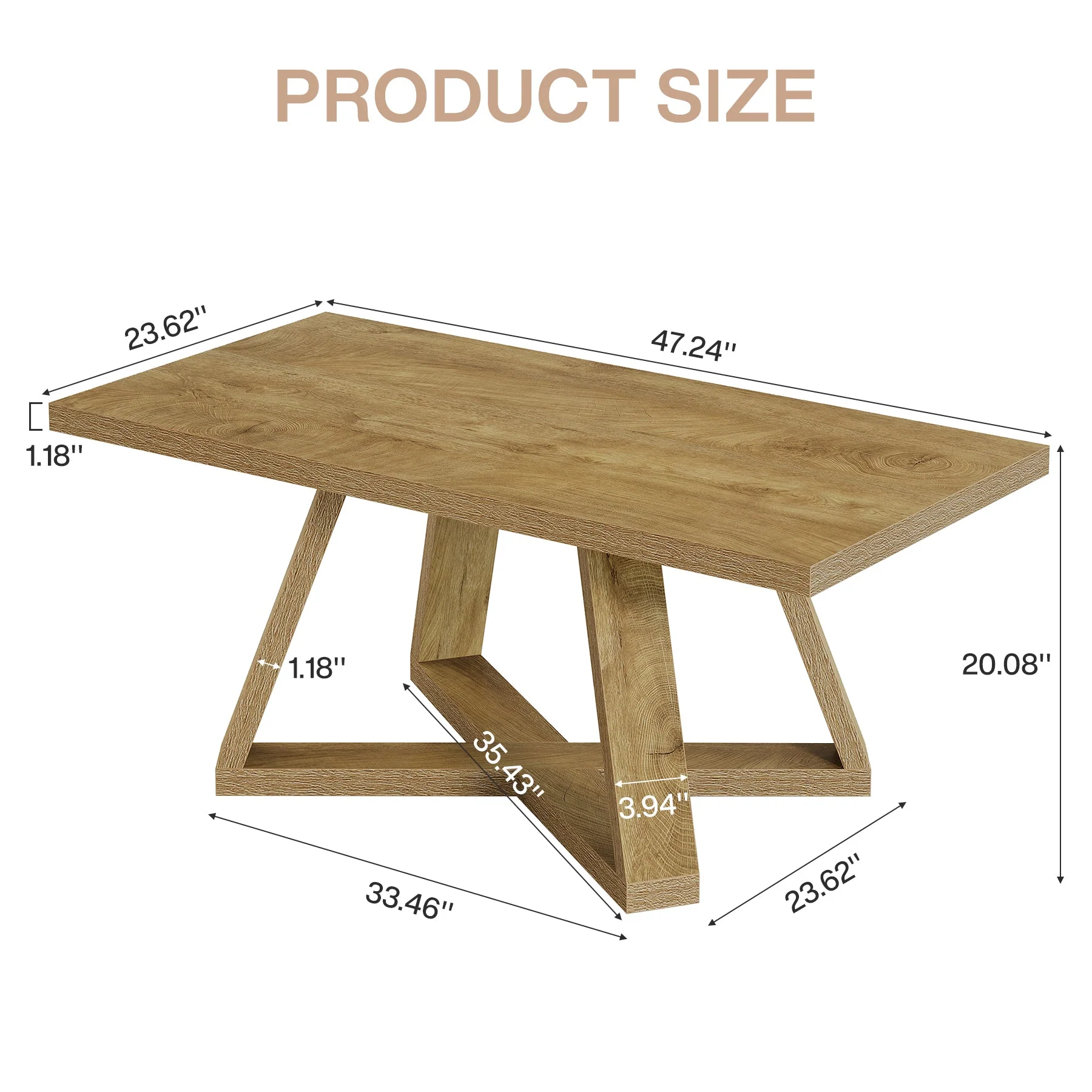 Tribesigns 47" Rectangle Coffee Table, Farmhouse Wooden Accent Table for Small Spaces - Image 2