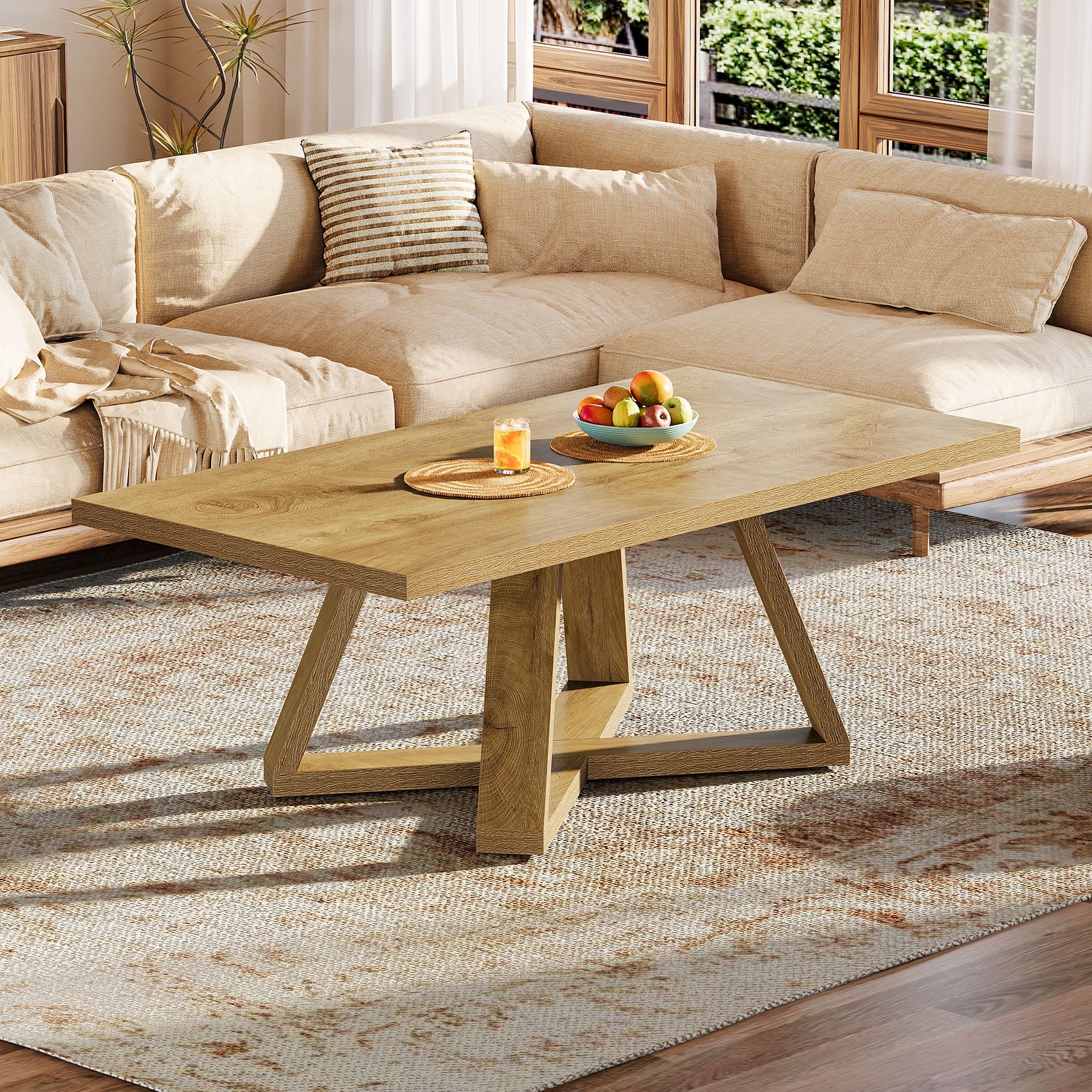 Tribesigns 47" Rectangle Coffee Table, Farmhouse Wooden Accent Table for Small Spaces - Image 3