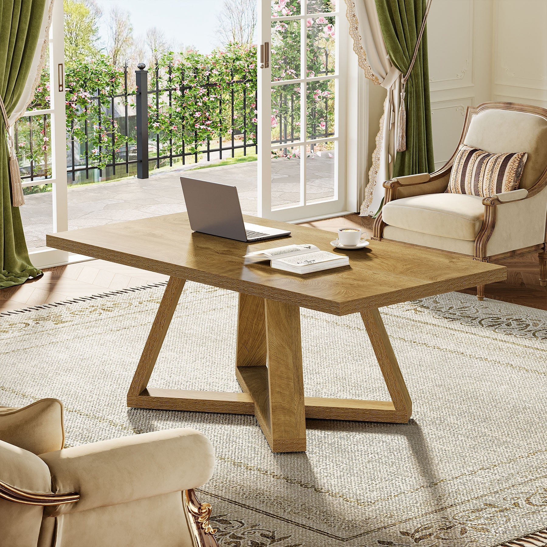 Tribesigns 47" Rectangle Coffee Table, Farmhouse Wooden Accent Table for Small Spaces - Image 4