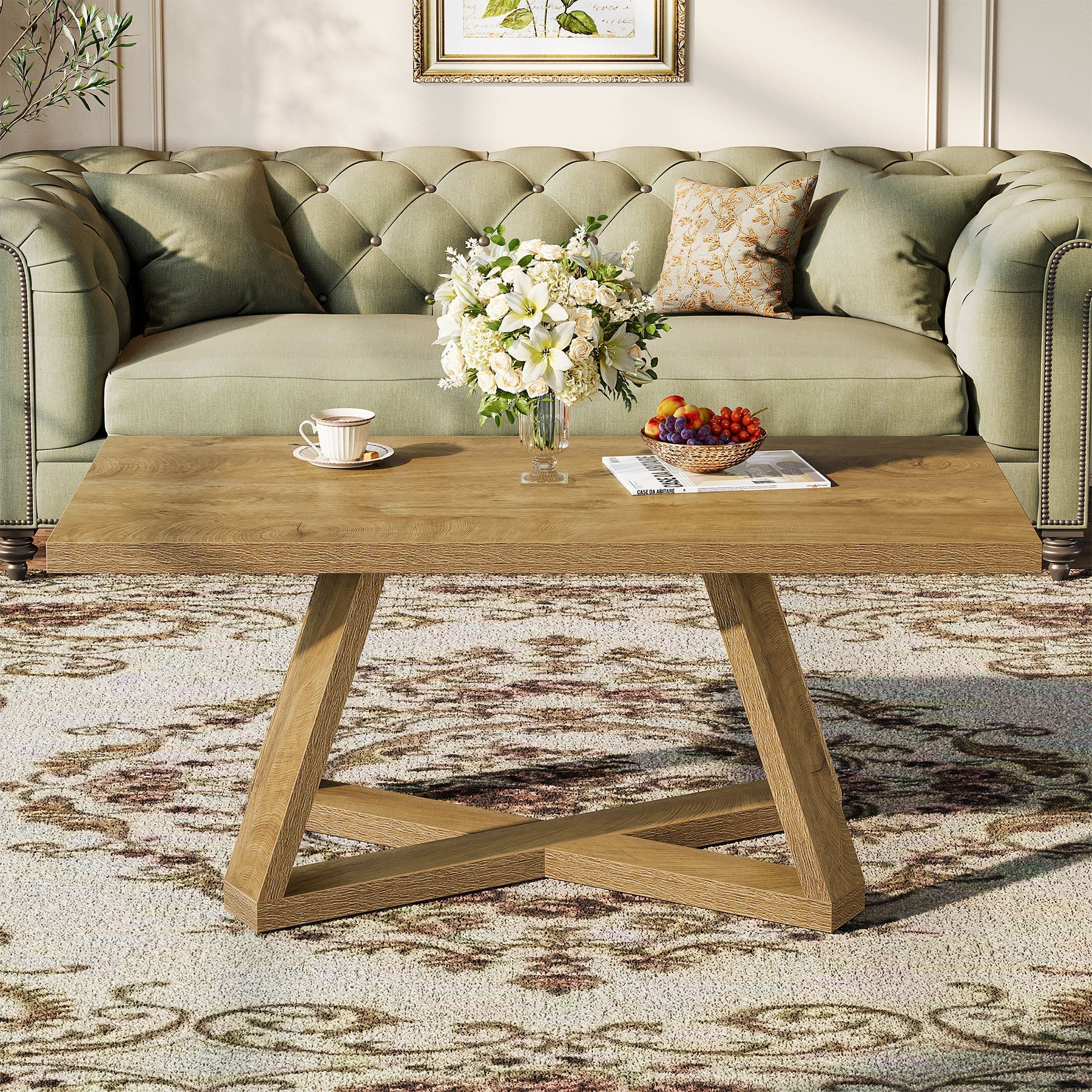 Tribesigns 47" Rectangle Coffee Table, Farmhouse Wooden Accent Table for Small Spaces - Image 5