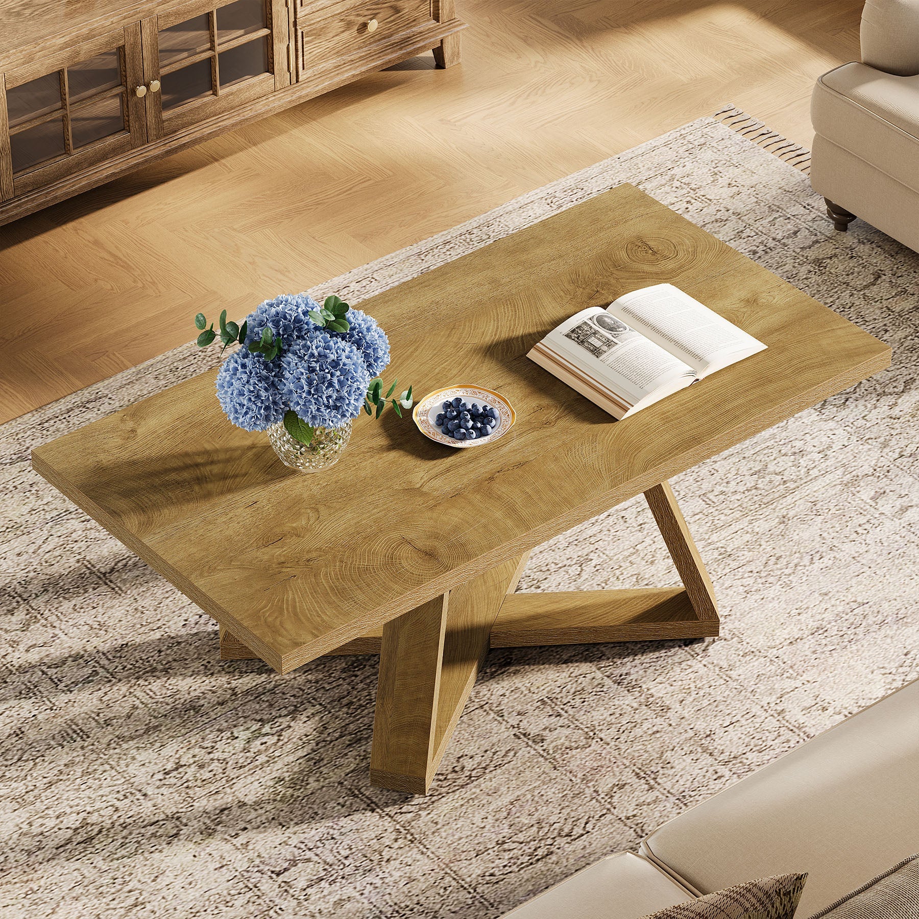 Tribesigns 47" Rectangle Coffee Table, Farmhouse Wooden Accent Table for Small Spaces - Image 6