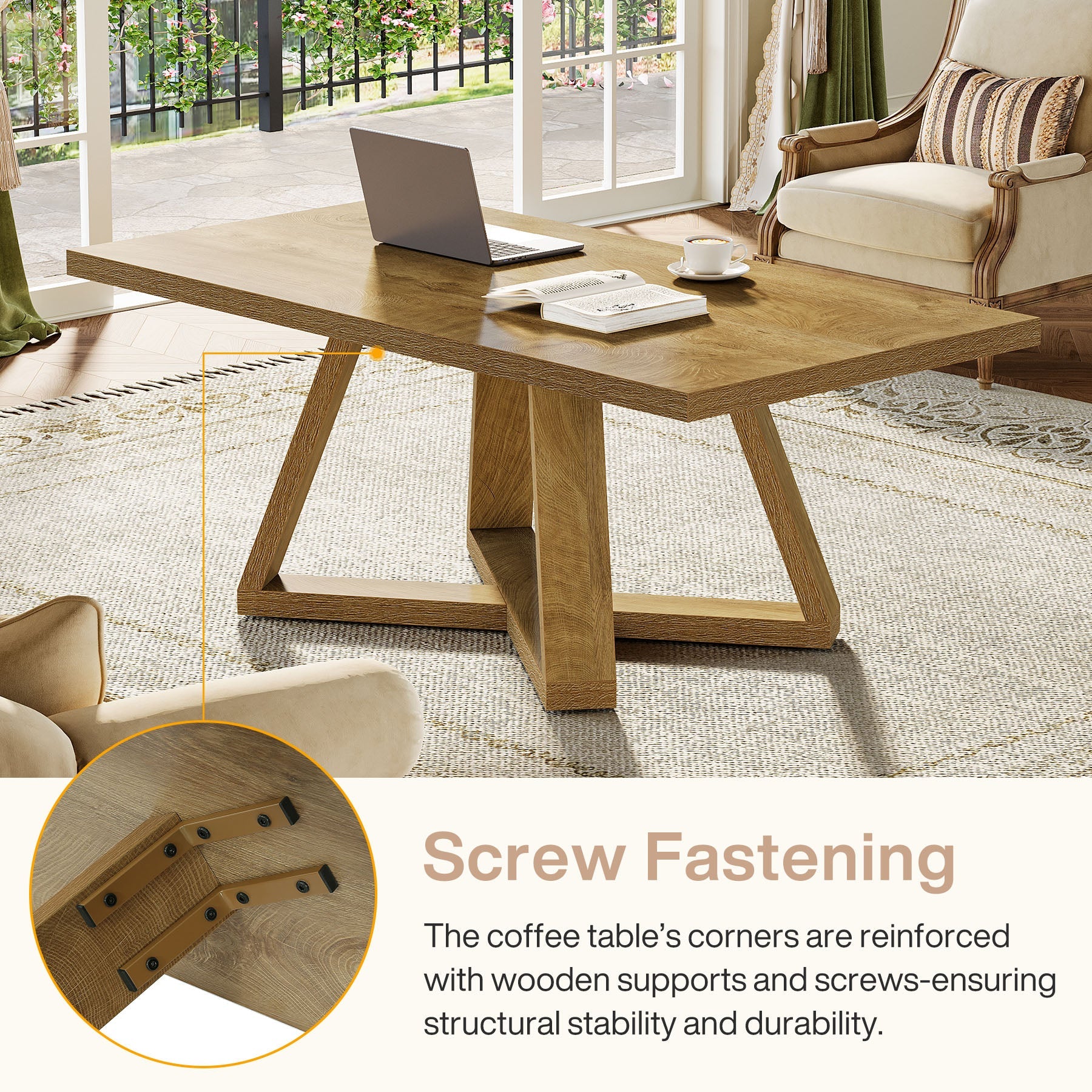 Tribesigns 47" Rectangle Coffee Table, Farmhouse Wooden Accent Table for Small Spaces - Image 7