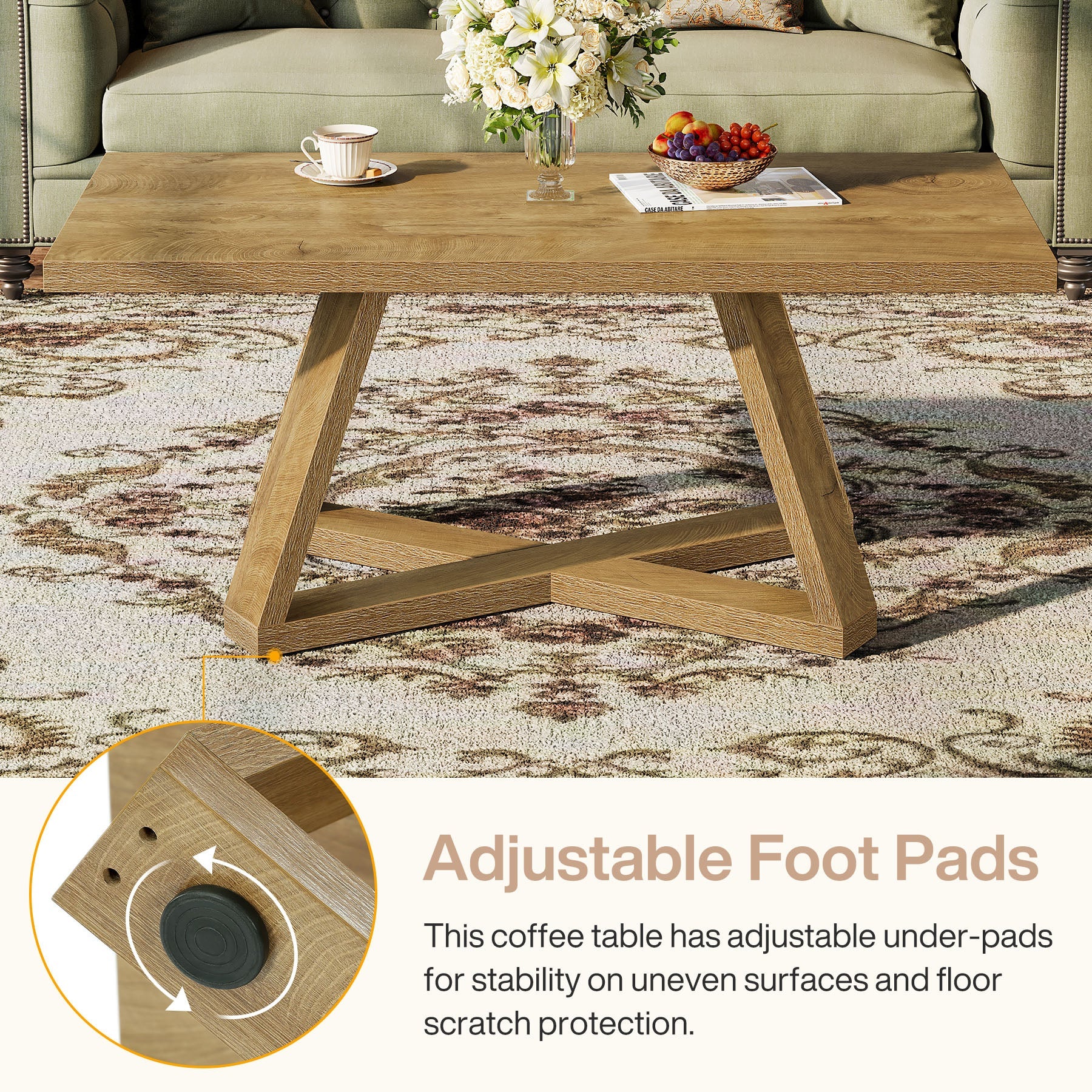 Tribesigns 47" Rectangle Coffee Table, Farmhouse Wooden Accent Table for Small Spaces - Image 8