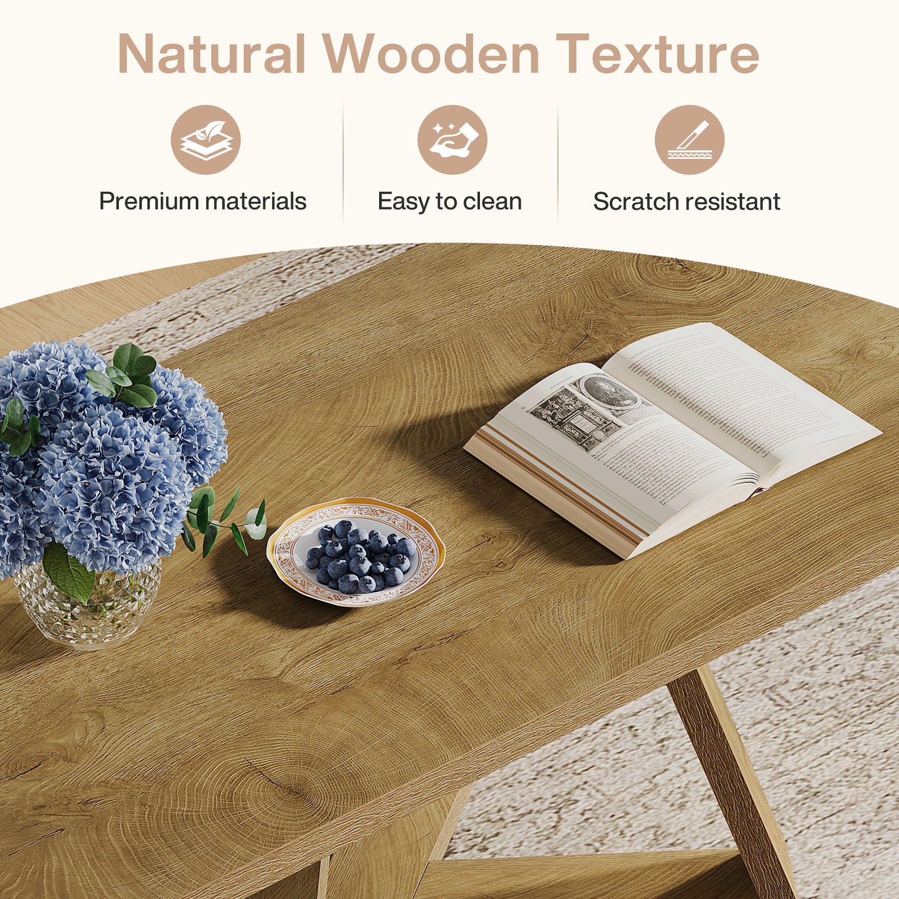 Tribesigns 47" Rectangle Coffee Table, Farmhouse Wooden Accent Table for Small Spaces - Image 9