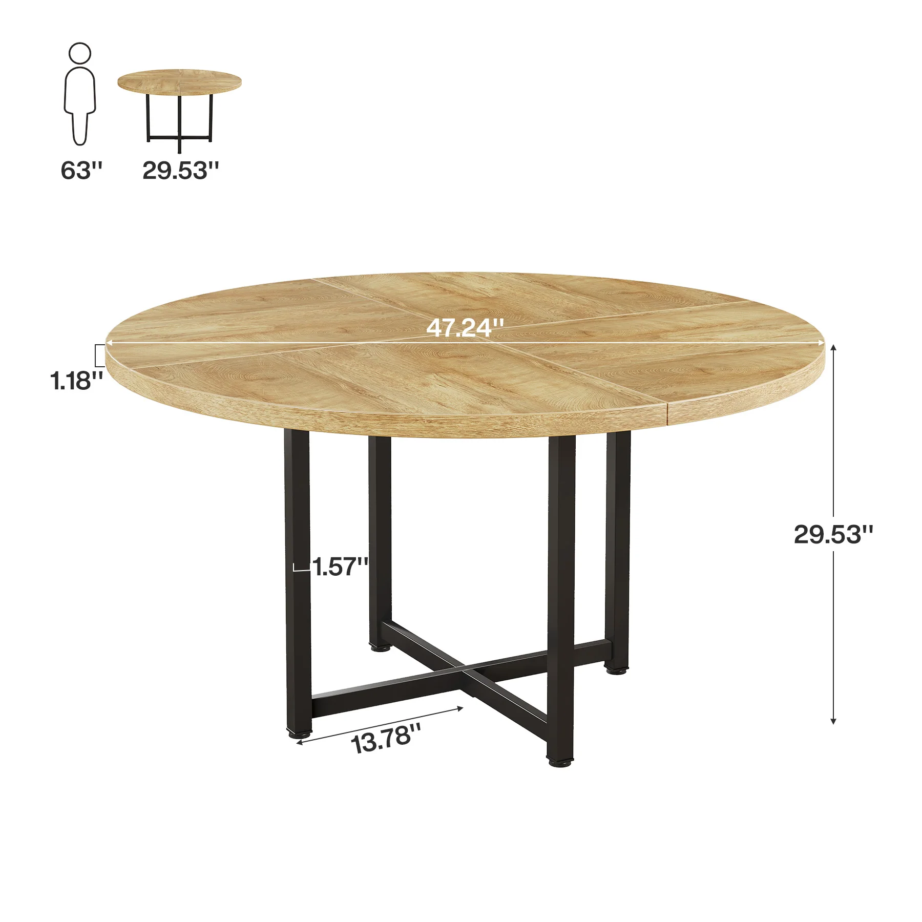47" Round Dining Table, Heavy-Duty Metal Base, Space-Saving - Image 10