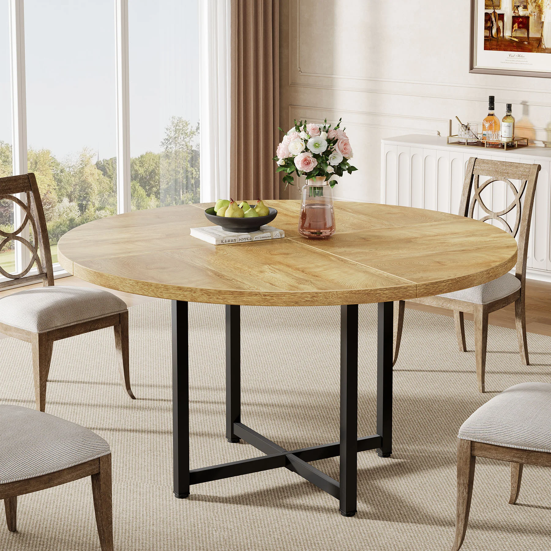 47" Round Dining Table, Heavy-Duty Metal Base, Space-Saving - Image 12