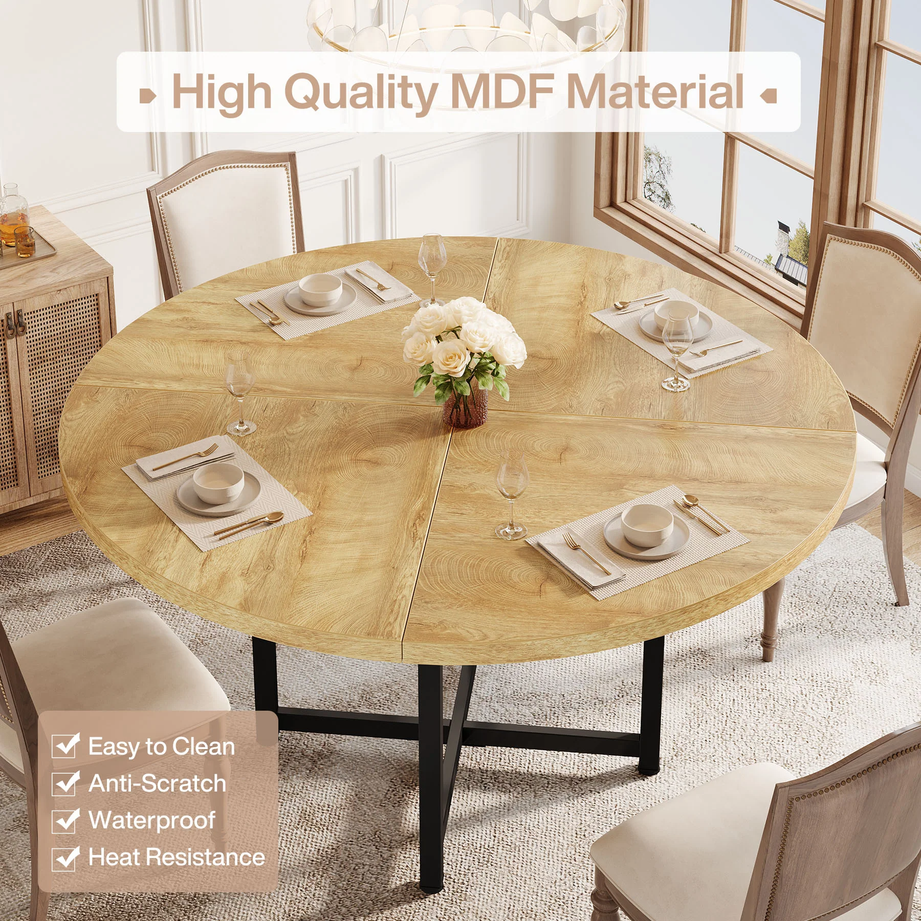 47" Round Dining Table, Heavy-Duty Metal Base, Space-Saving - Image 15