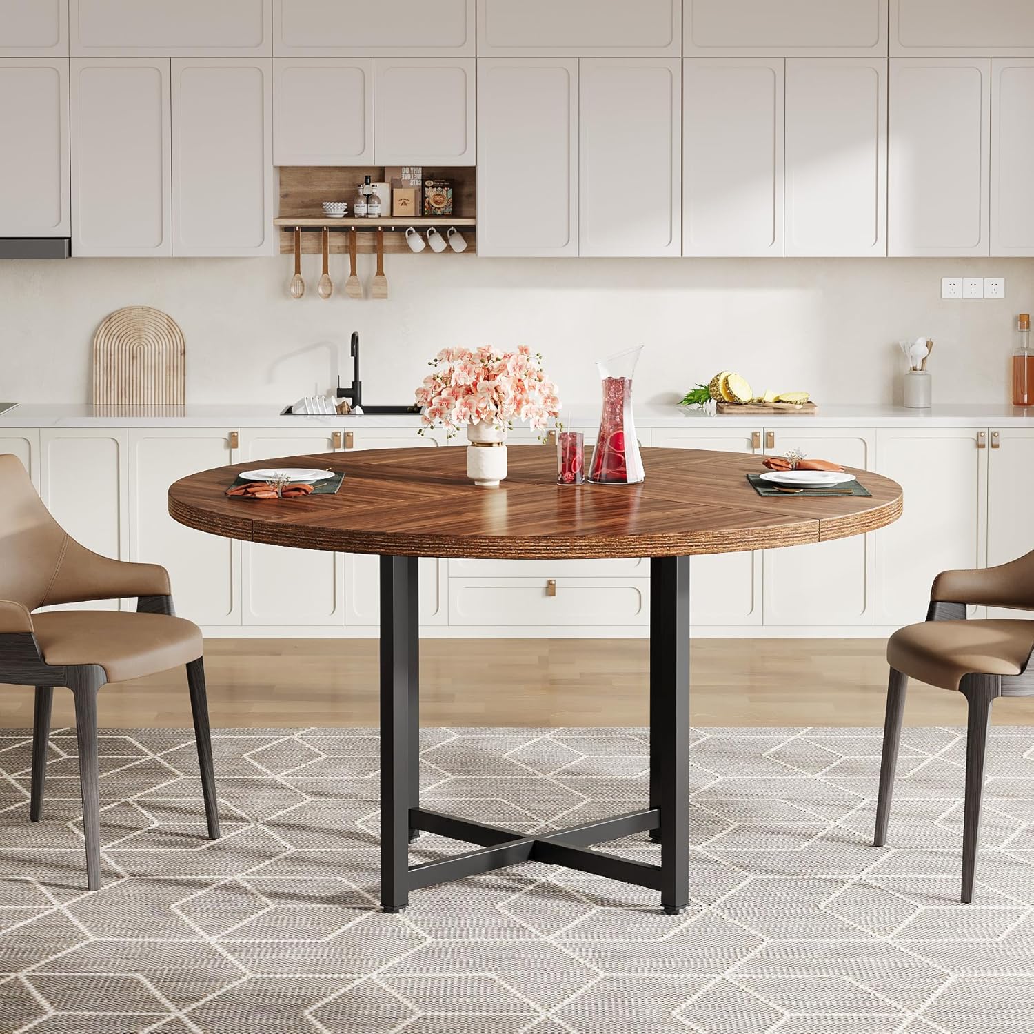 47" Round Dining Table, Heavy-Duty Metal Base, Space-Saving - Image 3