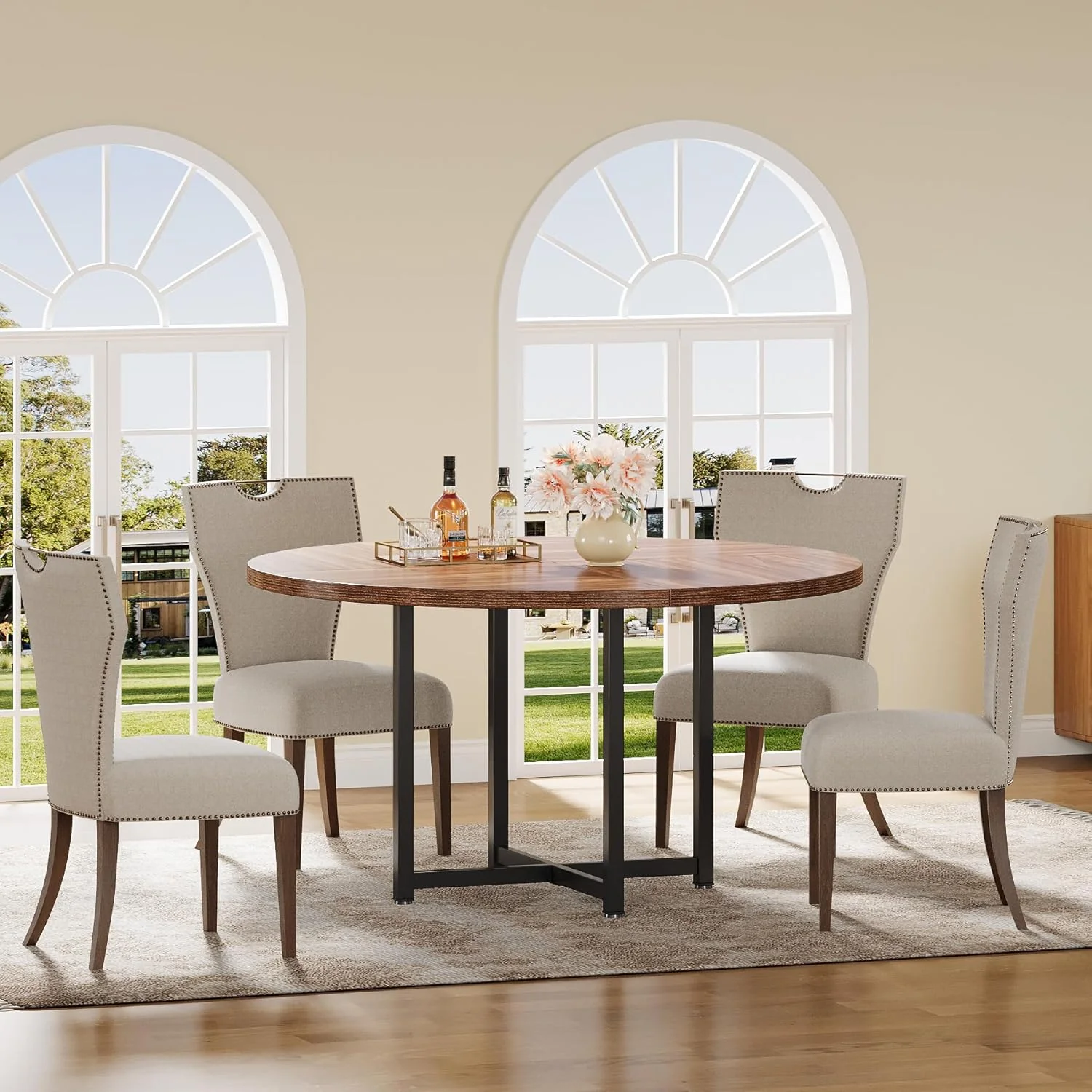 47" Round Dining Table, Heavy-Duty Metal Base, Space-Saving - Image 4