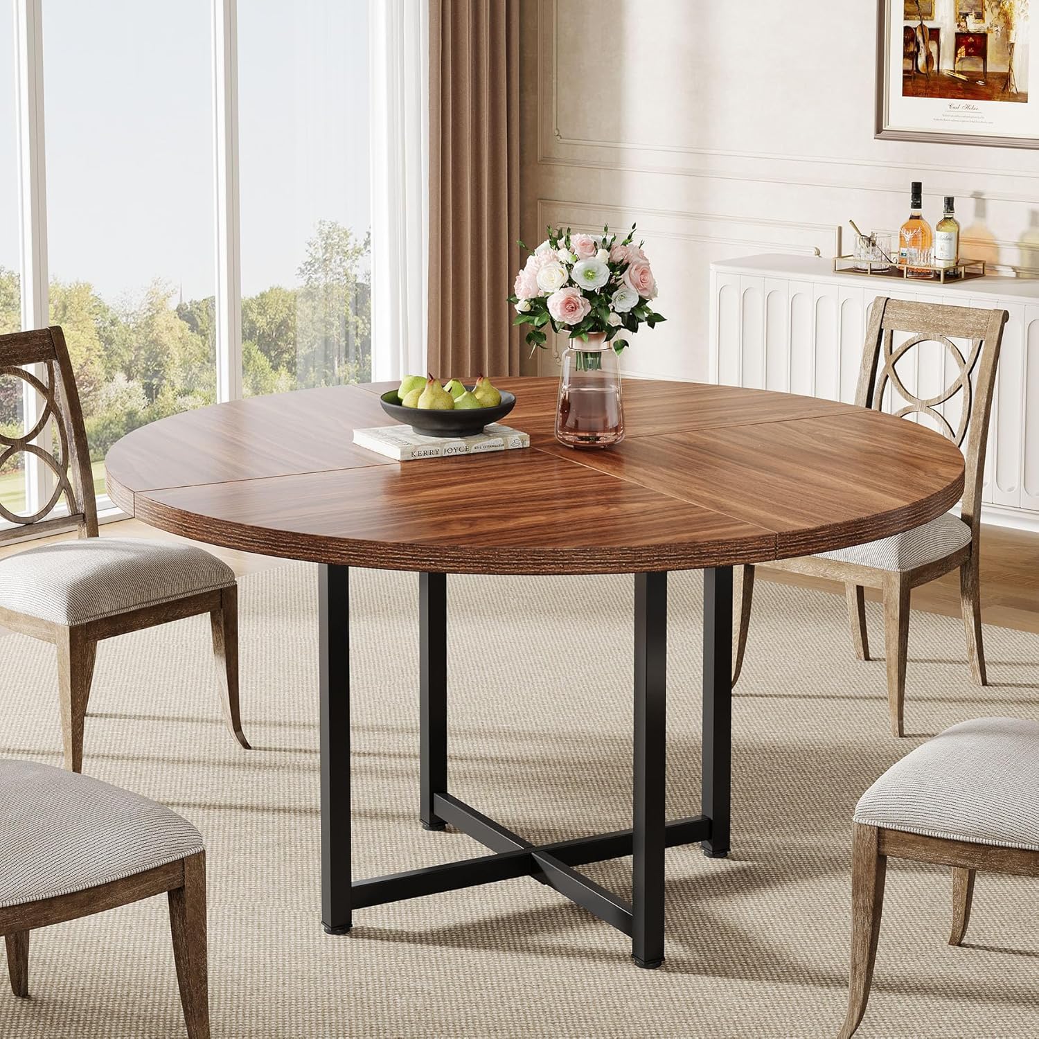 47" Round Dining Table, Heavy-Duty Metal Base, Space-Saving - Image 5