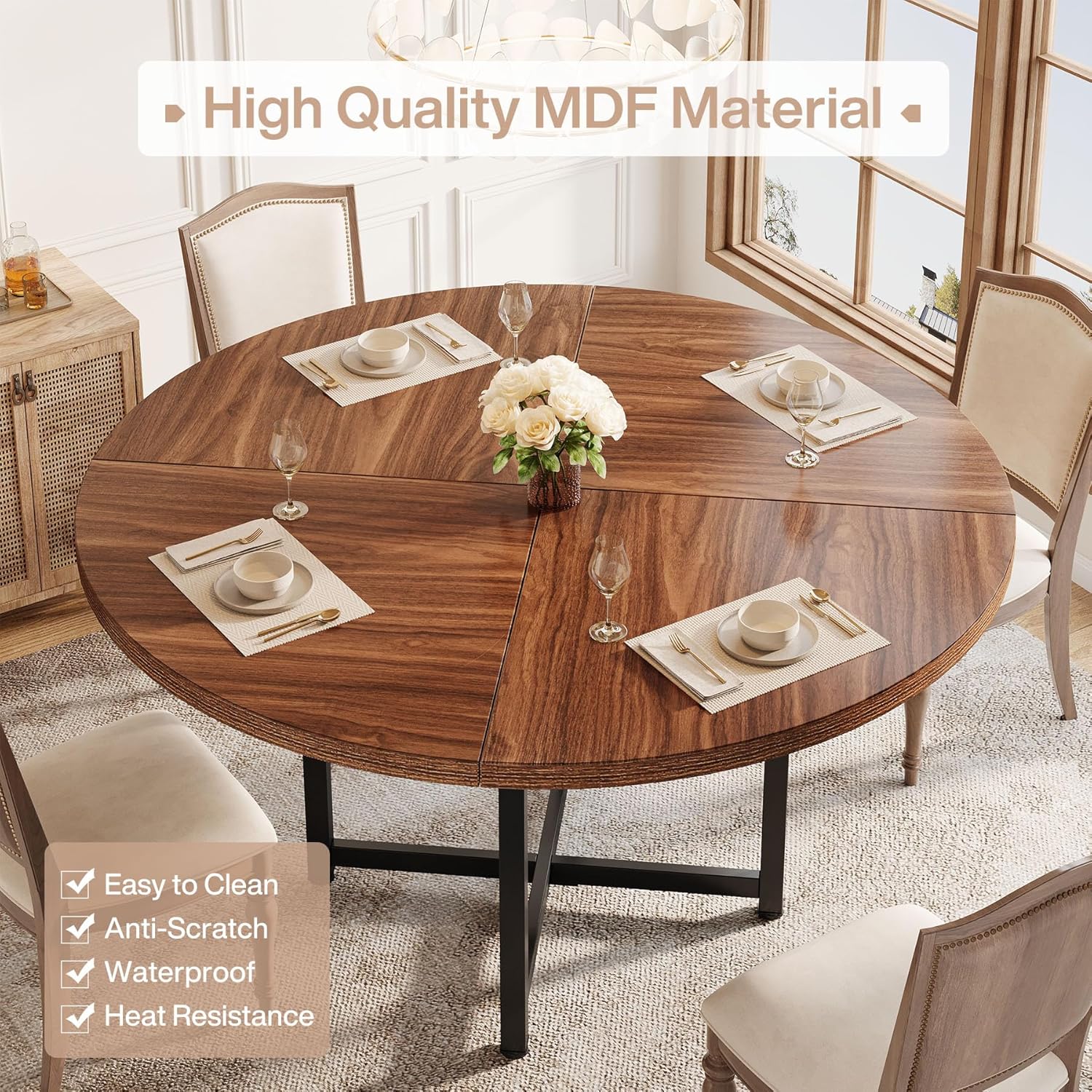47" Round Dining Table, Heavy-Duty Metal Base, Space-Saving - Image 8