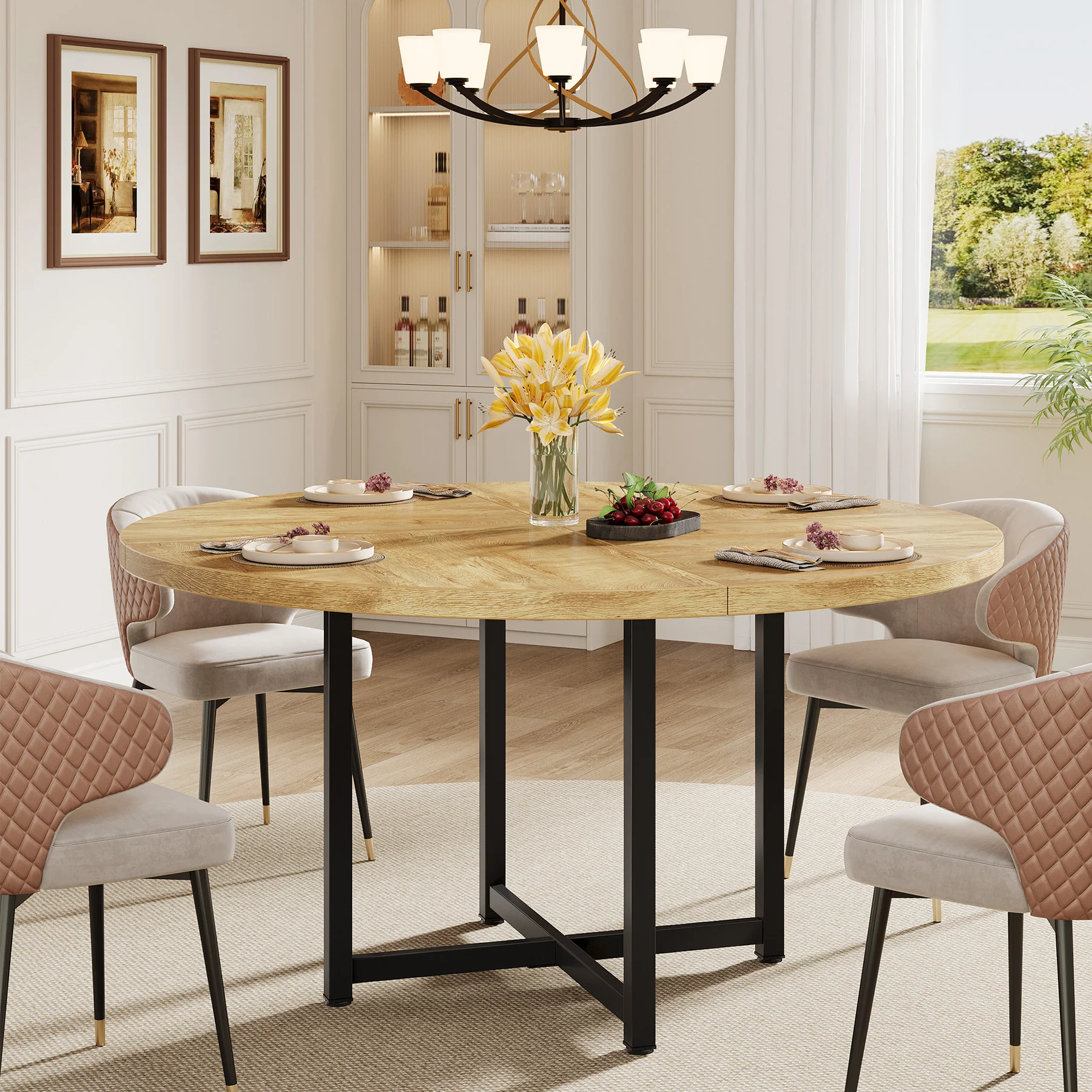 47" Round Dining Table, Heavy-Duty Metal Base, Space-Saving - Image 9