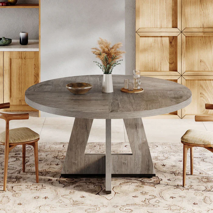 47-Inch Round Dining Table, Farmhouse Wood Kitchen Table for 4-6 with Cross Base - Image 10
