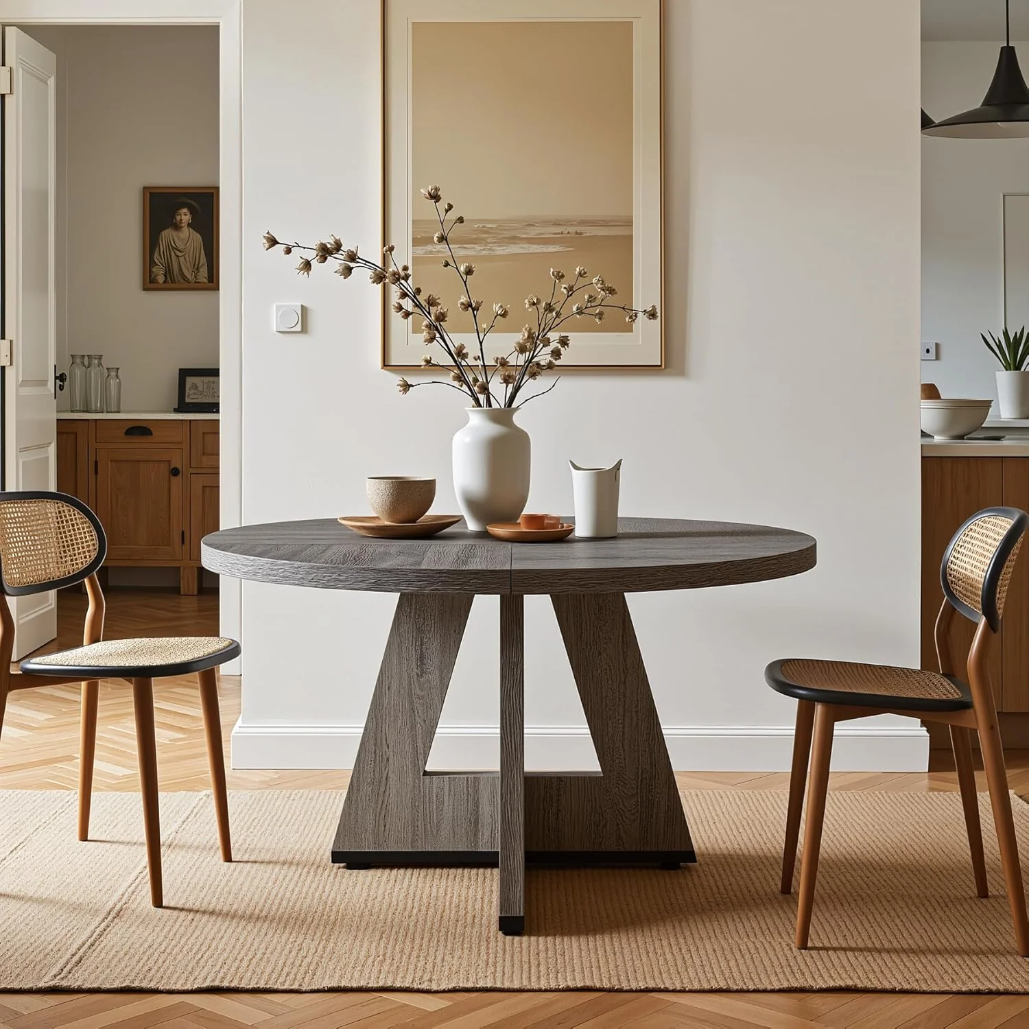 47-Inch Round Dining Table, Farmhouse Wood Kitchen Table for 4-6 with Cross Base - Image 12