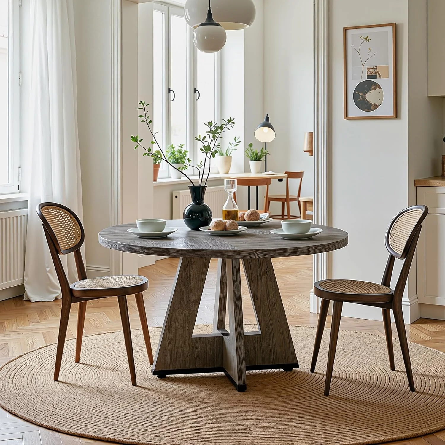 47-Inch Round Dining Table, Farmhouse Wood Kitchen Table for 4-6 with Cross Base - Image 13
