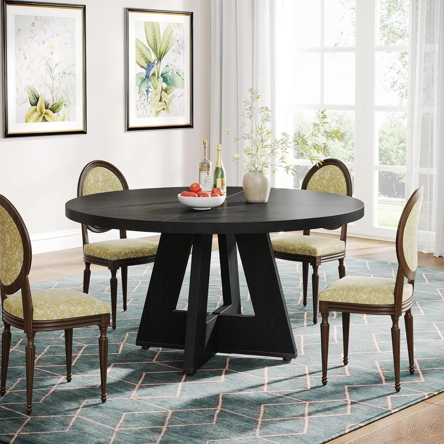 47-Inch Round Dining Table, Farmhouse Wood Kitchen Table for 4-6 with Cross Base - Image 16