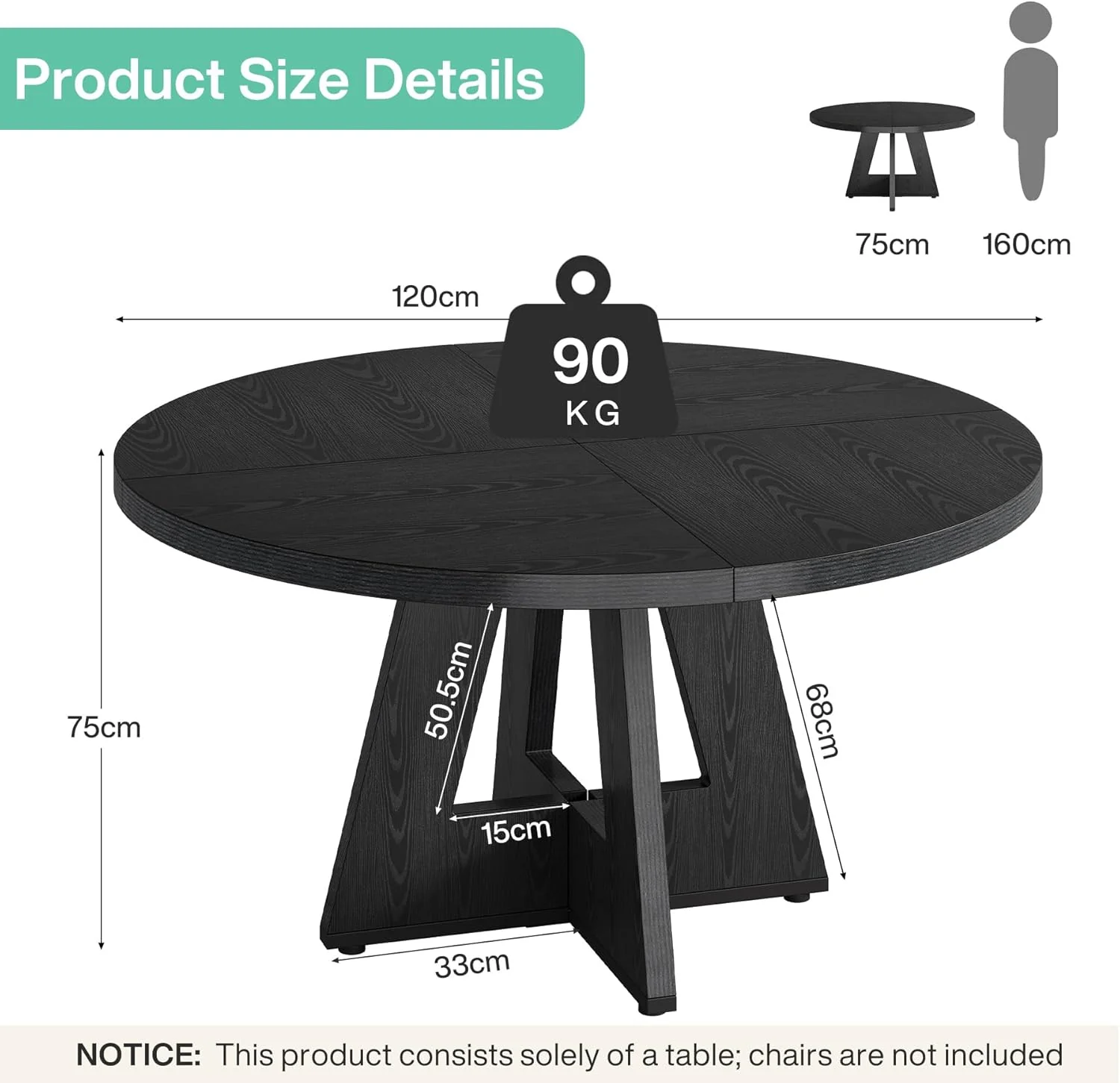 47-Inch Round Dining Table, Farmhouse Wood Kitchen Table for 4-6 with Cross Base - Image 17