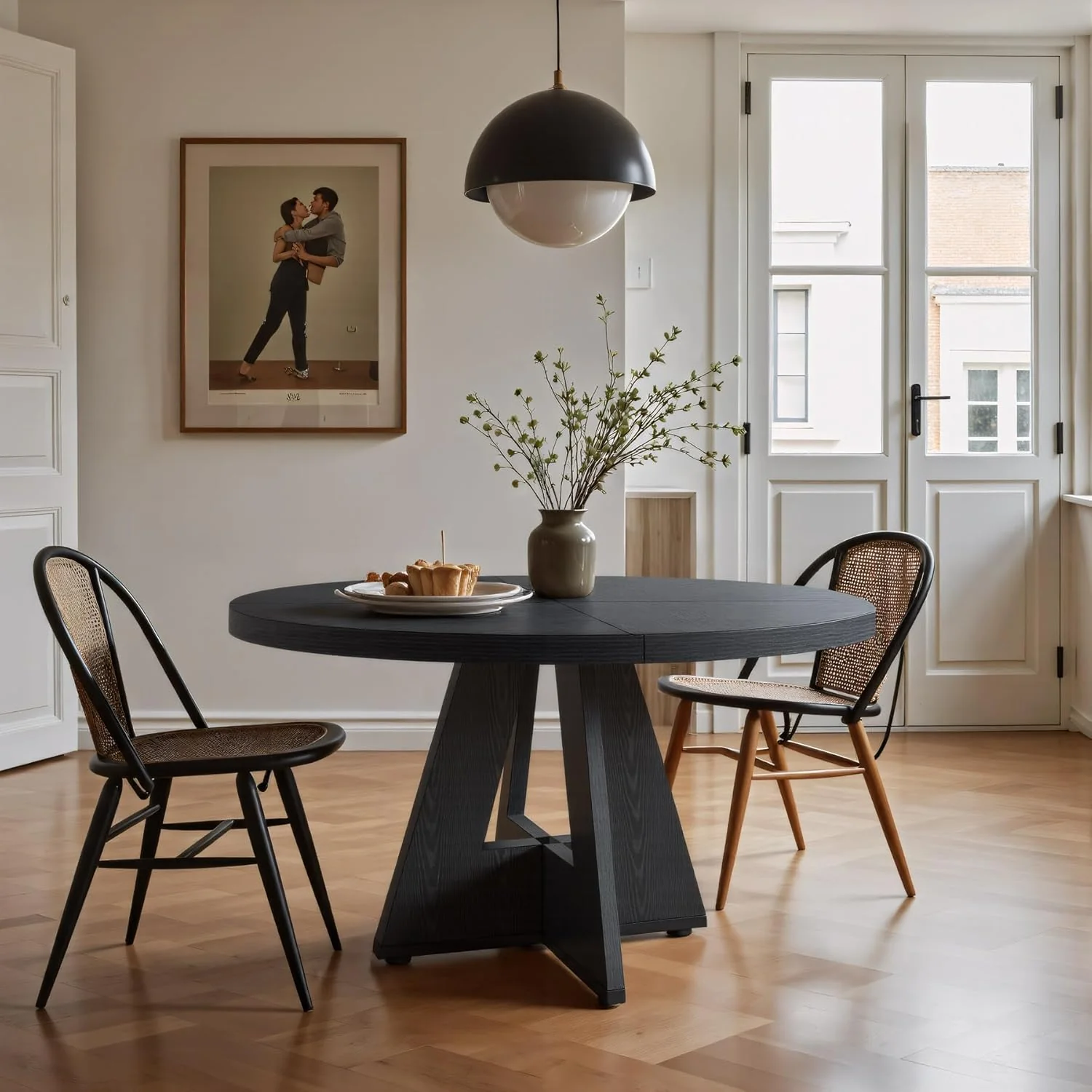 47-Inch Round Dining Table, Farmhouse Wood Kitchen Table for 4-6 with Cross Base - Image 18