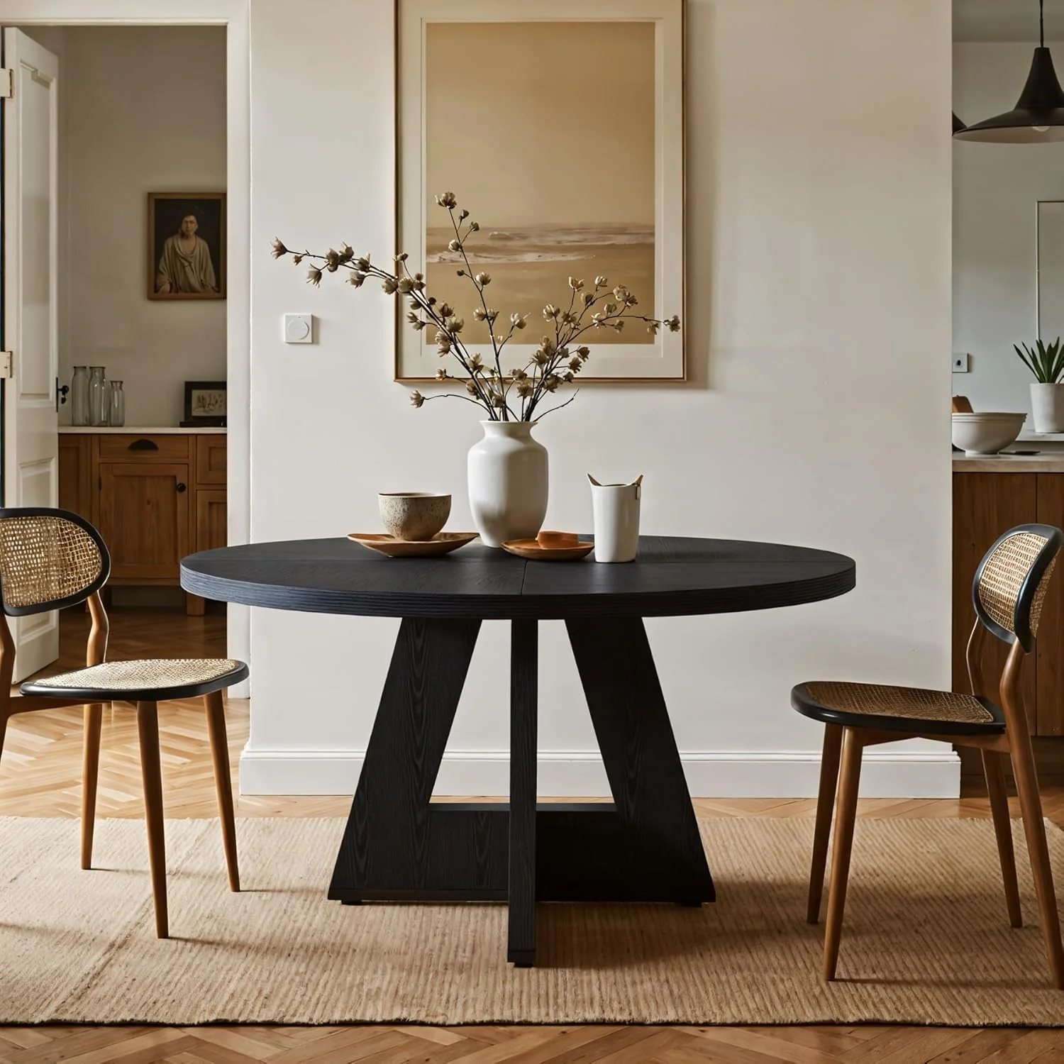 47-Inch Round Dining Table, Farmhouse Wood Kitchen Table for 4-6 with Cross Base - Image 19
