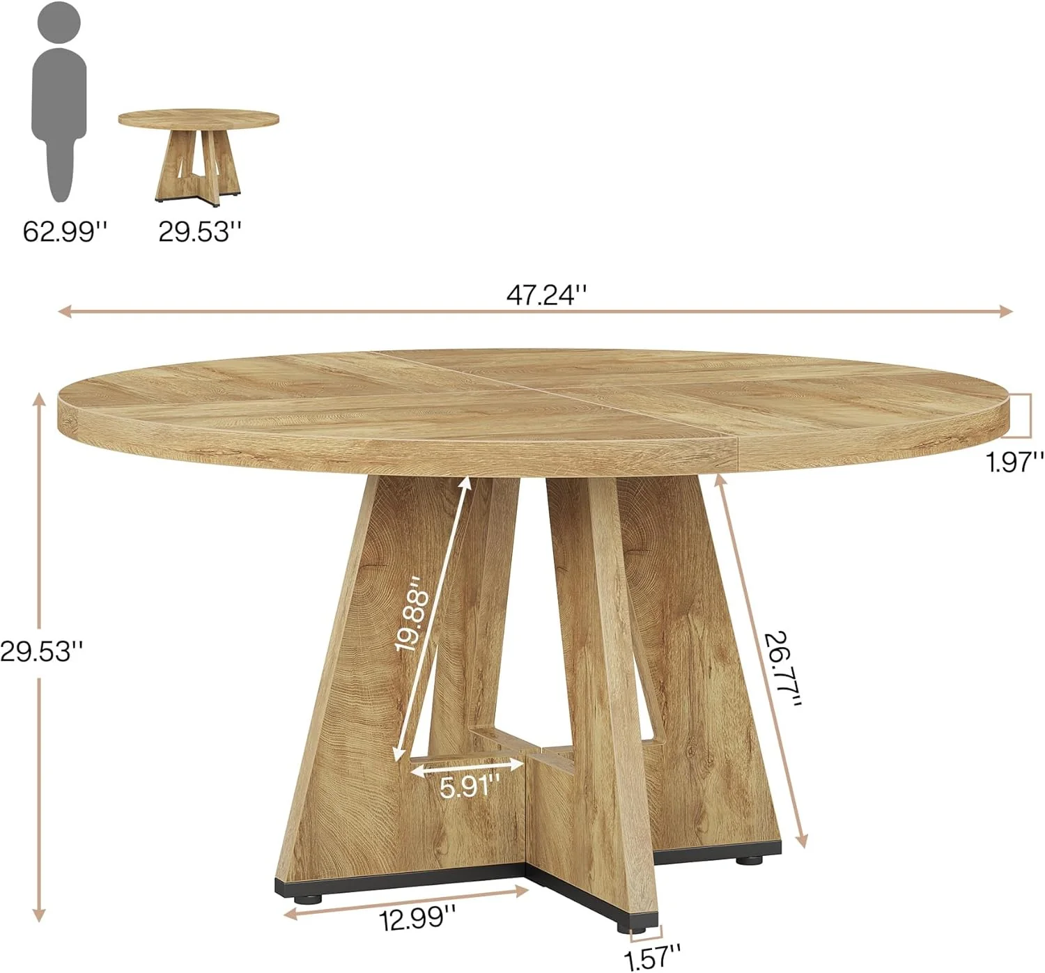 47-Inch Round Dining Table, Farmhouse Wood Kitchen Table for 4-6 with Cross Base - Image 22