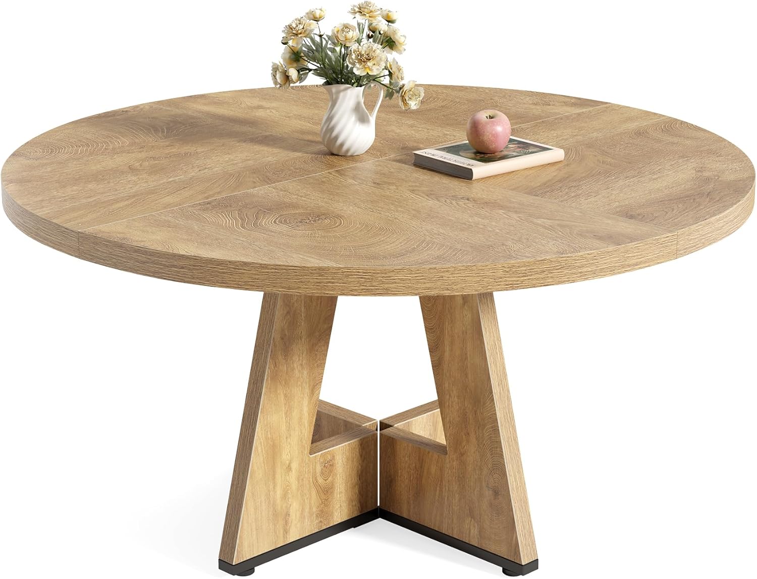 47-Inch Round Dining Table, Farmhouse Wood Kitchen Table for 4-6 with Cross Base - Image 25