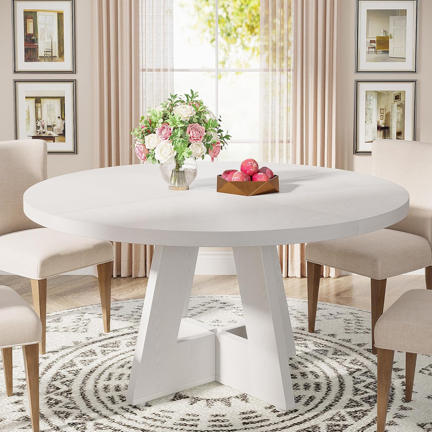 47-Inch Round Dining Table, Farmhouse Wood Kitchen Table for 4-6 with Cross Base - Image 30