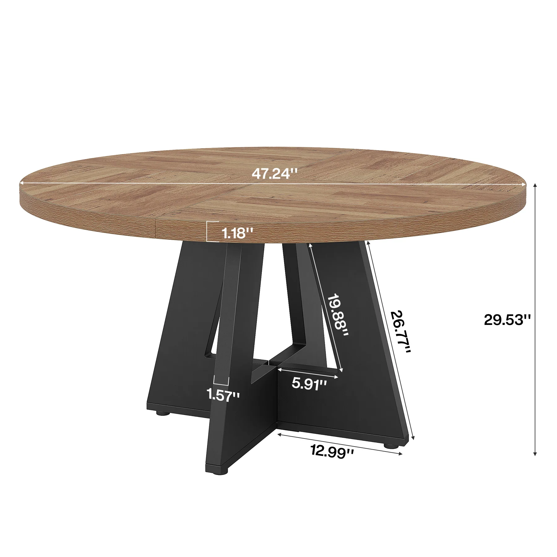 47-Inch Round Dining Table, Farmhouse Wood Kitchen Table for 4-6 with Cross Base - Image 34